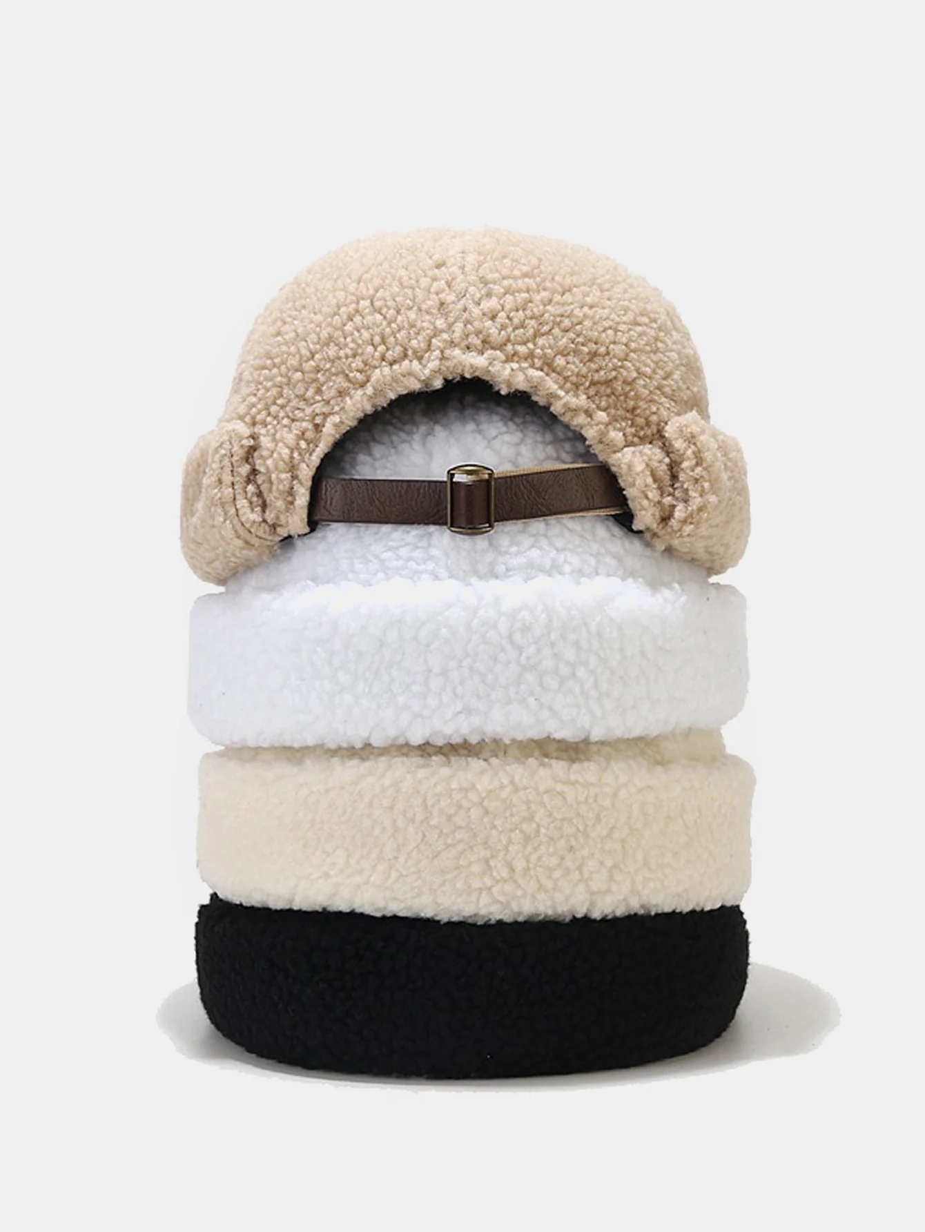 Warm Lamb Fleece Simple Solid Color Brimless Hat - Image 6