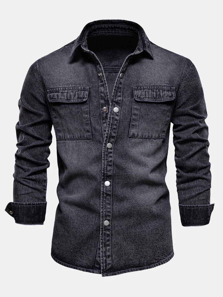 Gewaschenes Denim-Overshirt mit Taschen