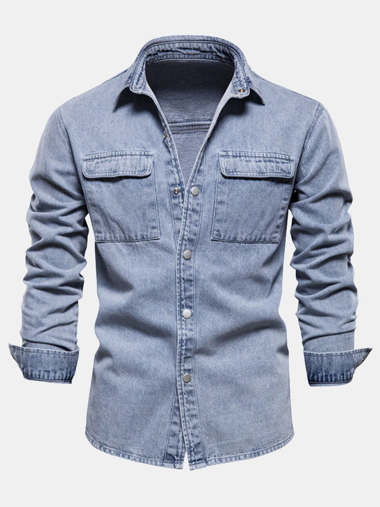 Gewaschenes Denim-Overshirt mit Taschen - Image 3