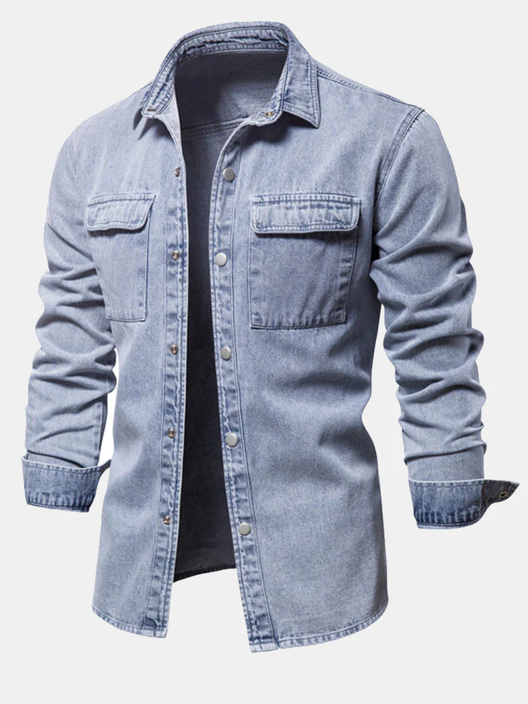 Gewaschenes Denim-Overshirt mit Taschen - Image 4
