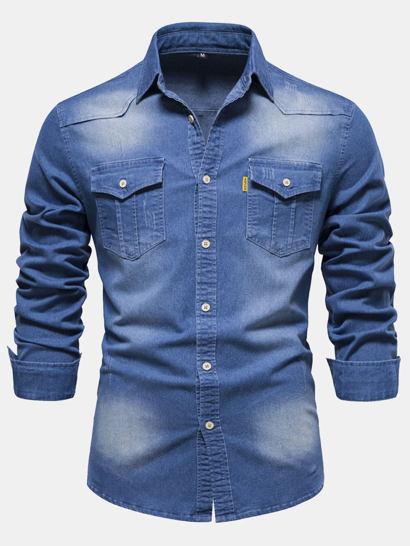 Gewaschenes Denim Westernhemd mit Taschen