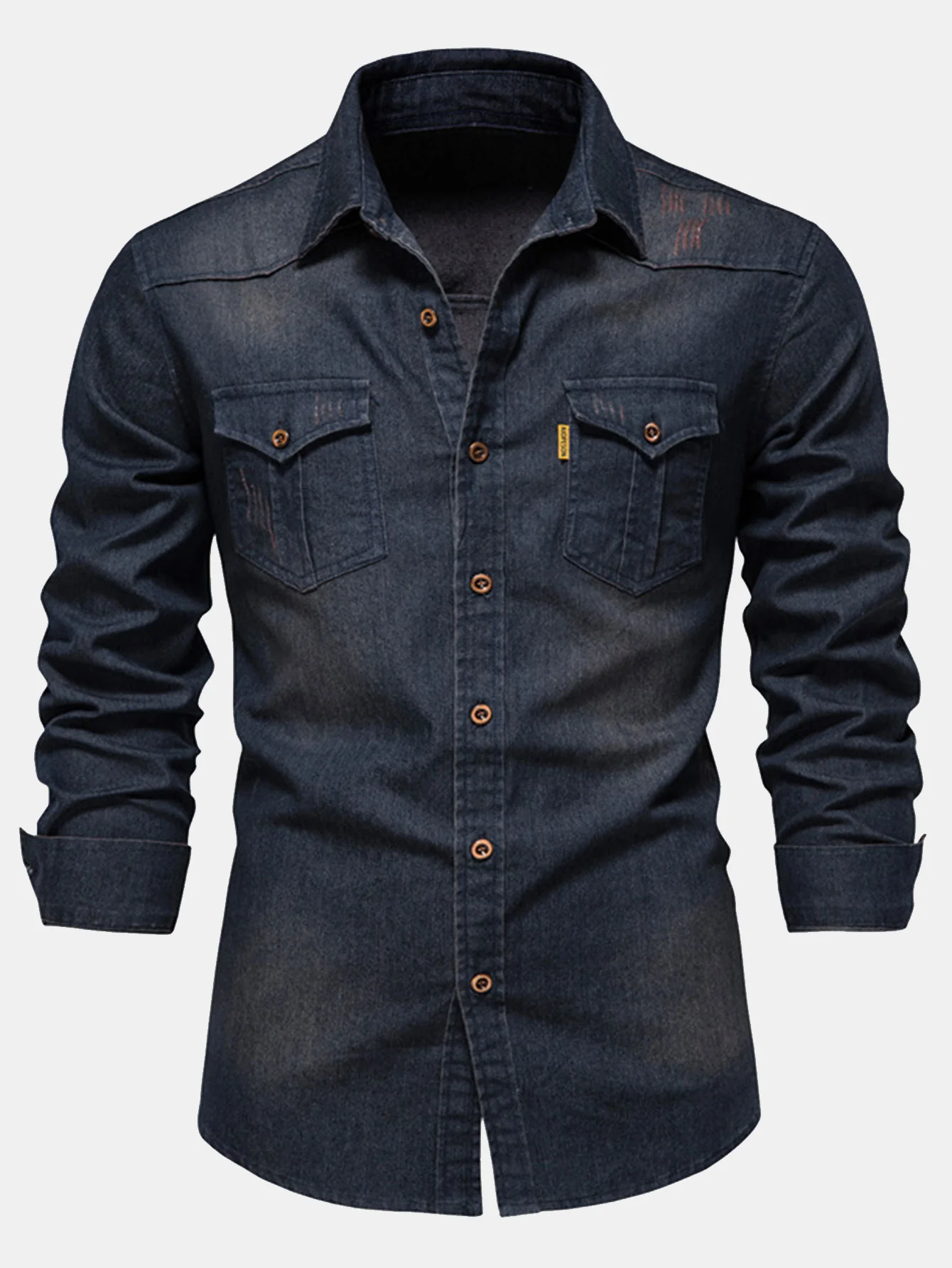 Gewaschenes Denim Westernhemd mit Taschen - Image 3