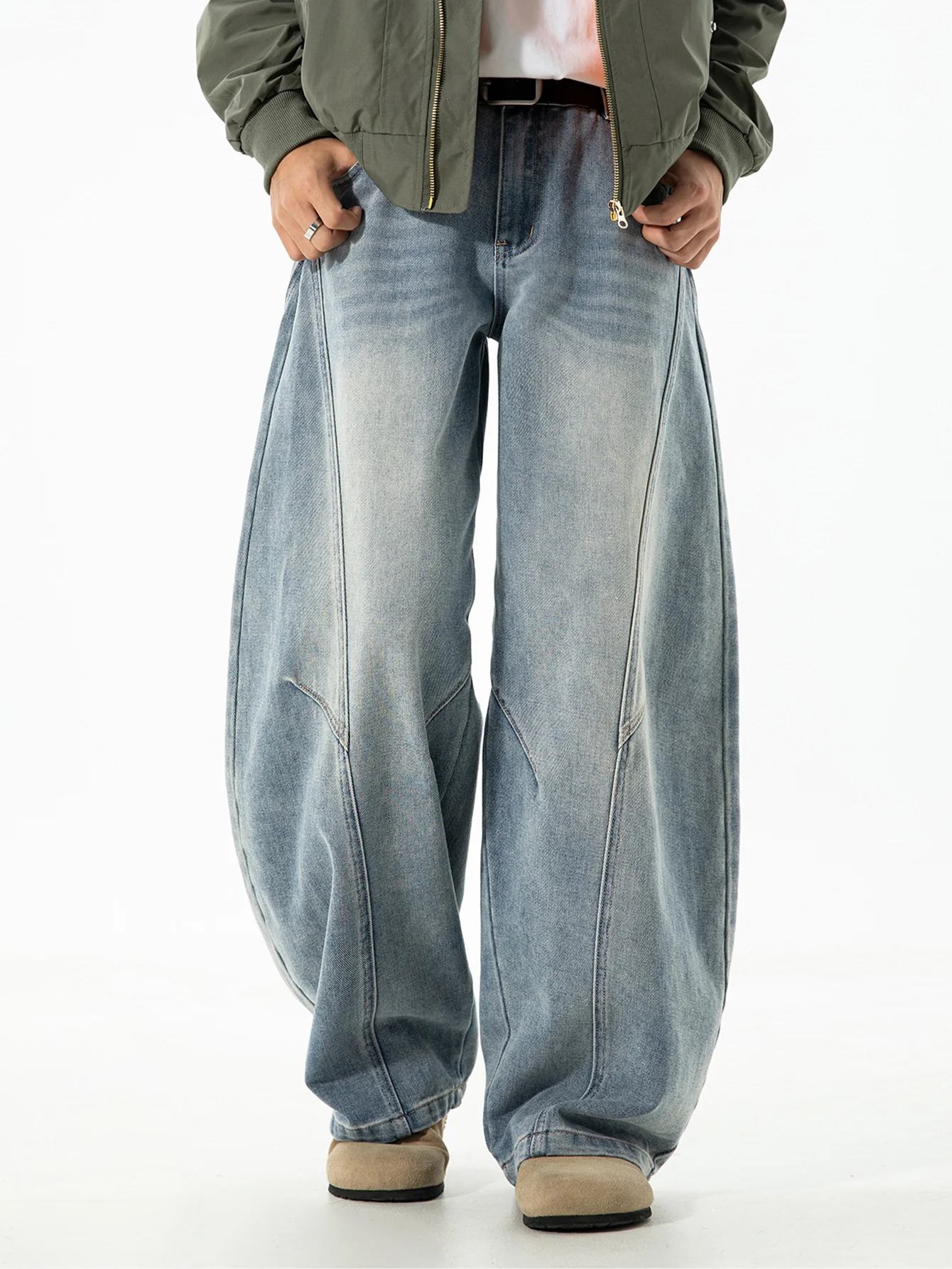Gewaschene Used-Look Denim Baggy-Hose - Image 5