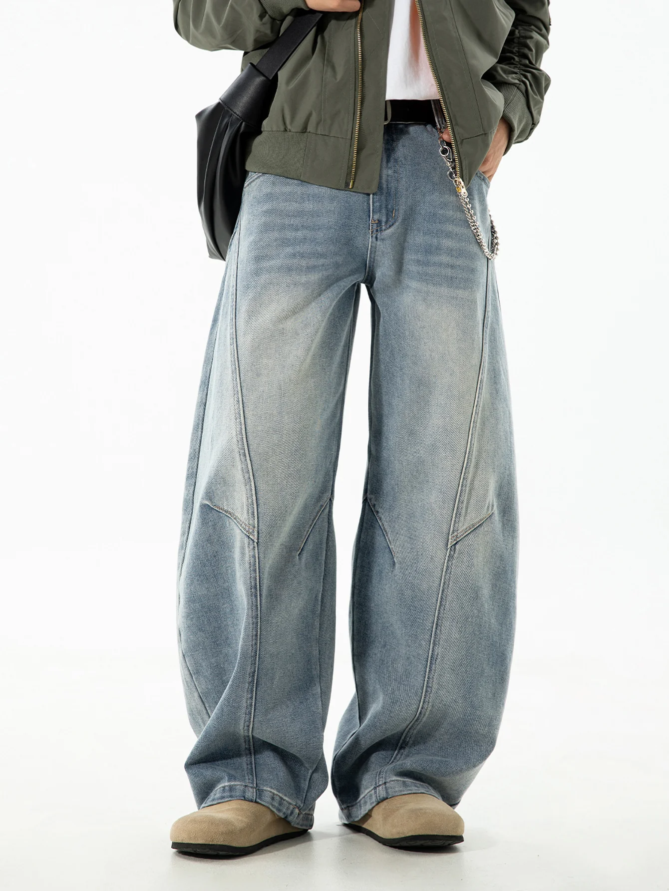 Gewaschene Used-Look Denim Baggy-Hose - Image 9
