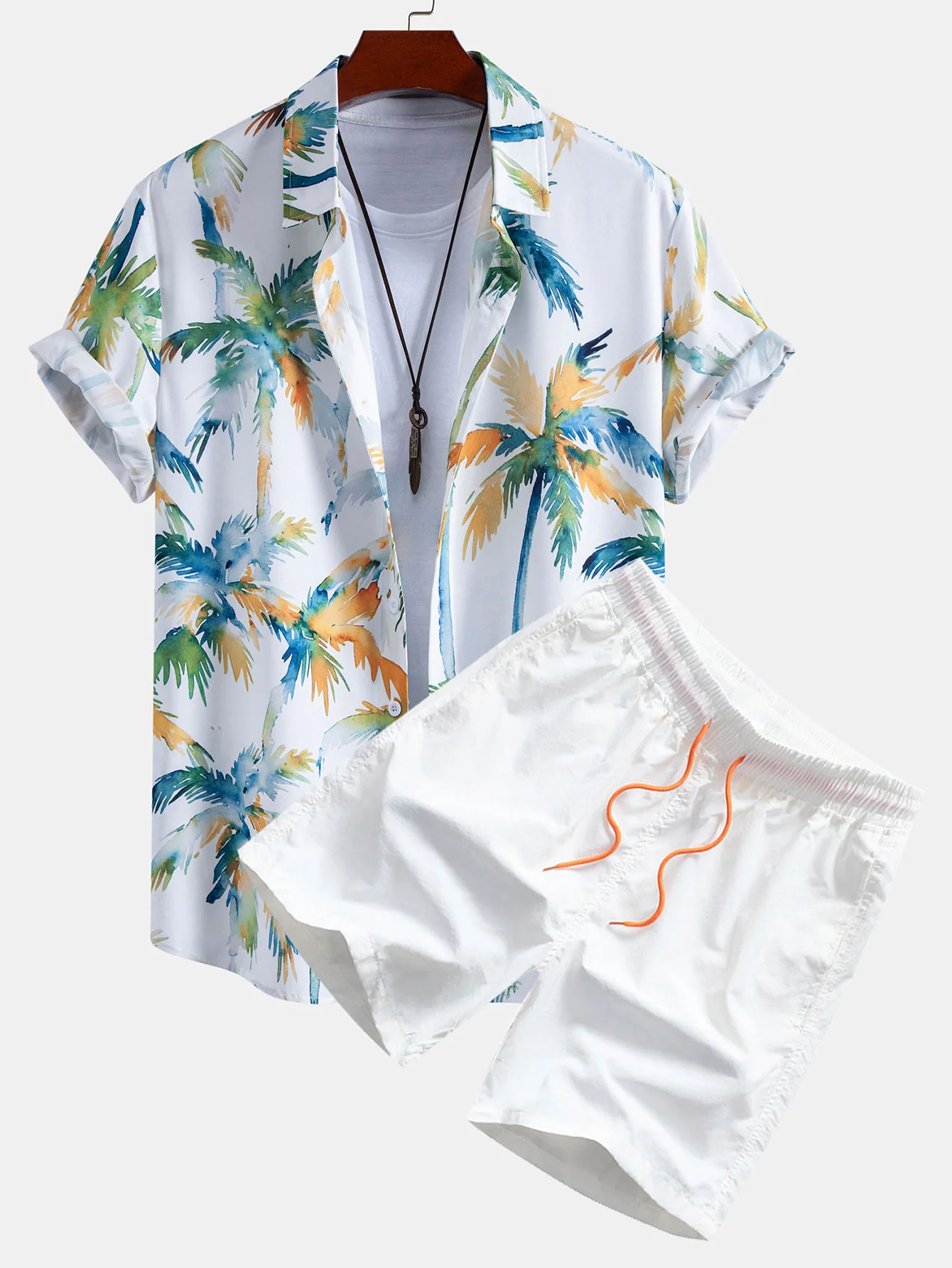 Watercolor Palm Tree Print Shirt & Swim Shorts - Image 2