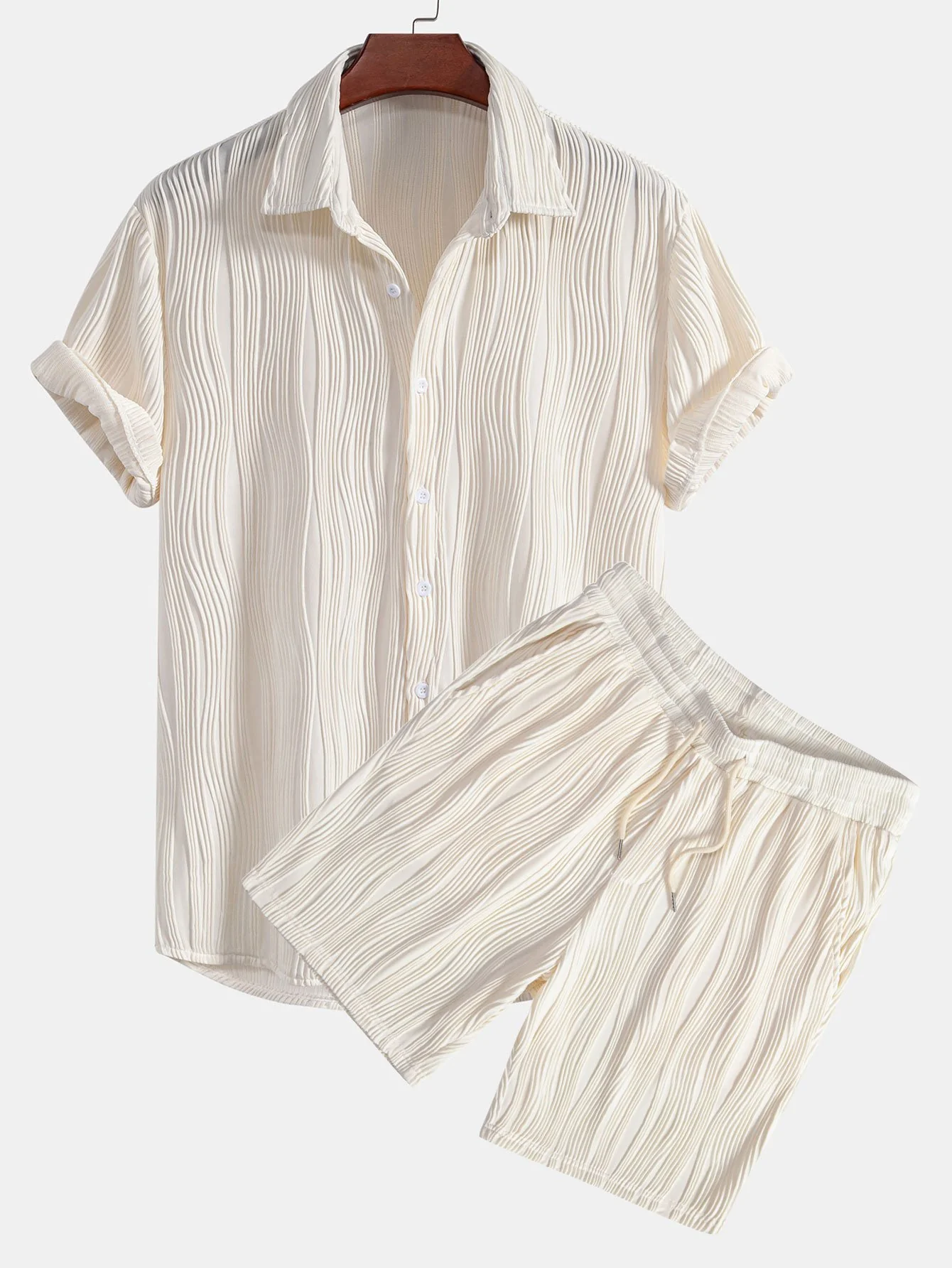 Wellenstrukturierte Button-Up-Hemd & Shorts - Image 2