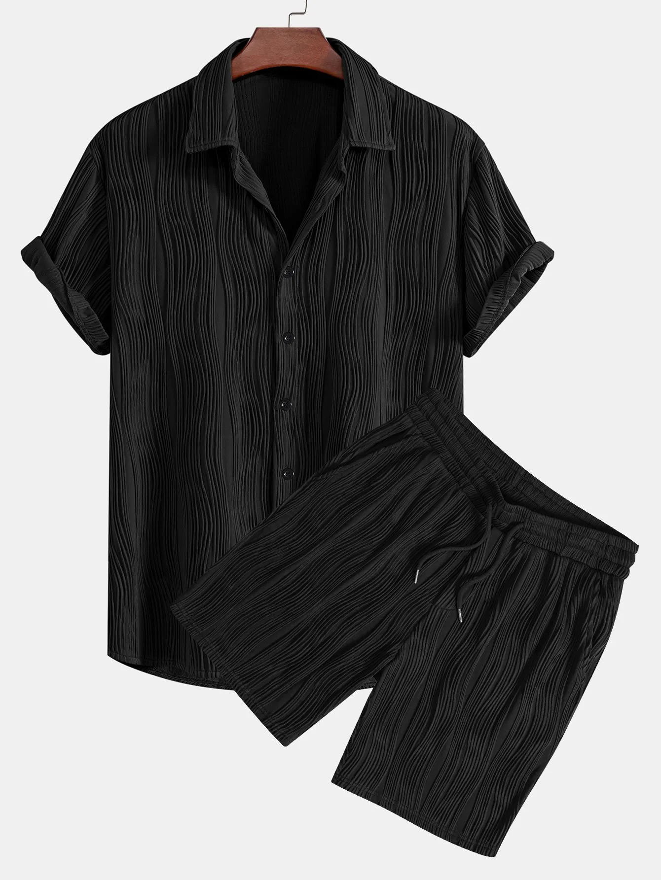 Wellenstrukturierte Button-Up-Hemd & Shorts - Image 3