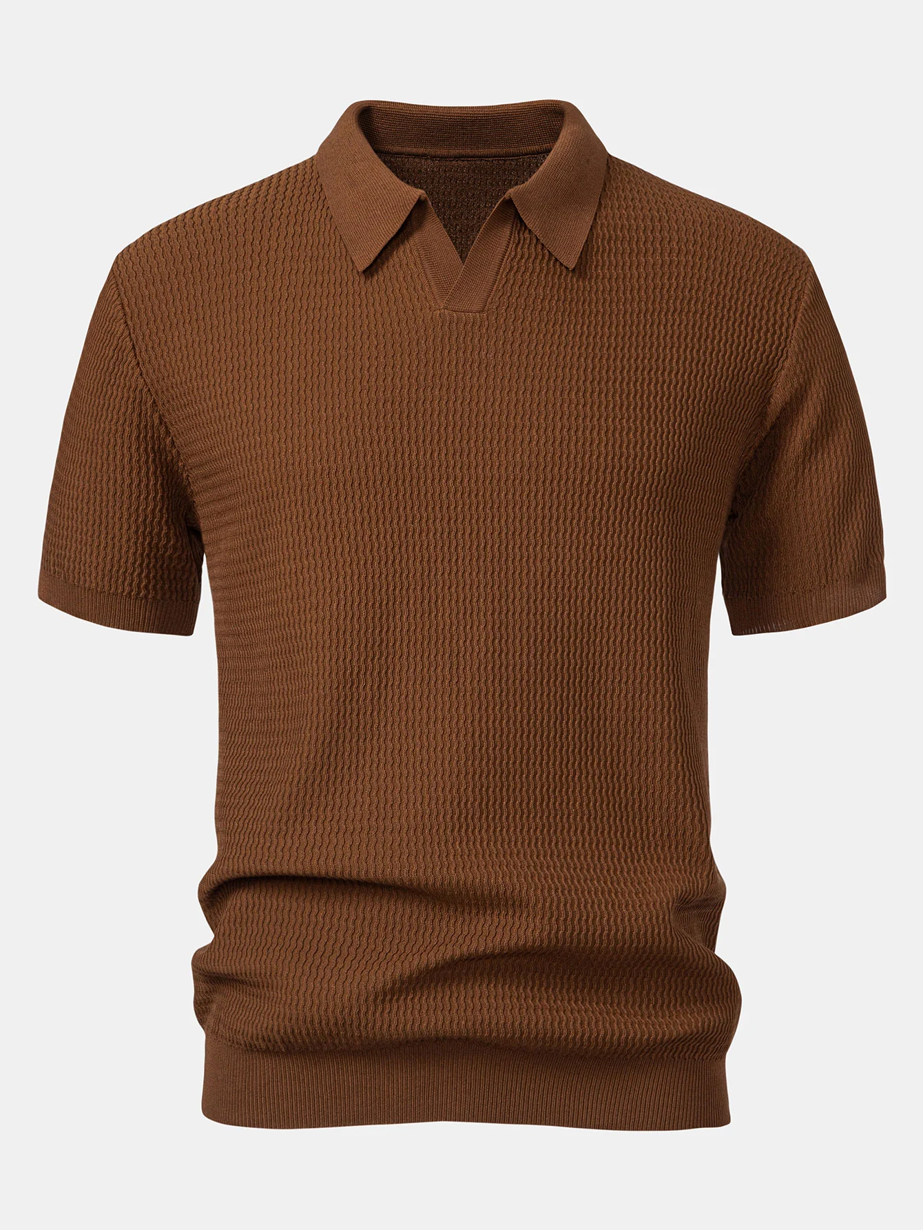 Wave Jacquard Strick V-Ausschnitt Poloshirts & Baumwoll Chino Shorts - Image 10