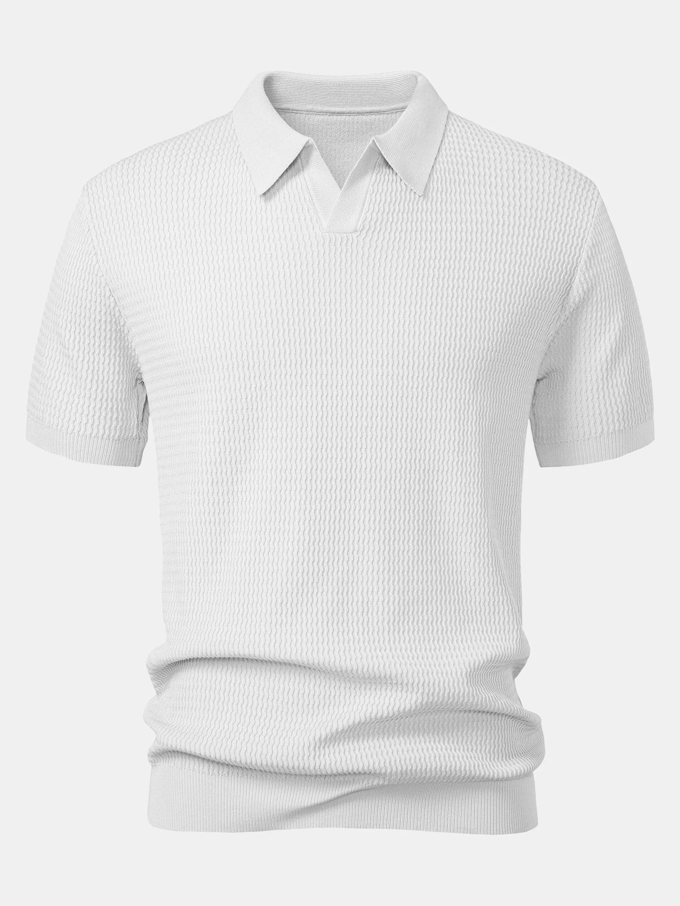 Wave Jacquard Strick V-Ausschnitt Poloshirts & Baumwoll Chino Shorts - Image 11
