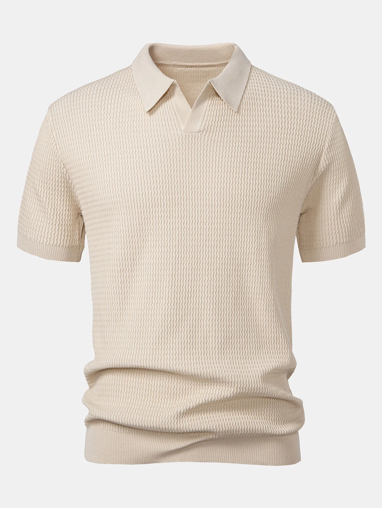 Wave Jacquard Strick V-Ausschnitt Poloshirts & Baumwoll Chino Shorts - Image 6