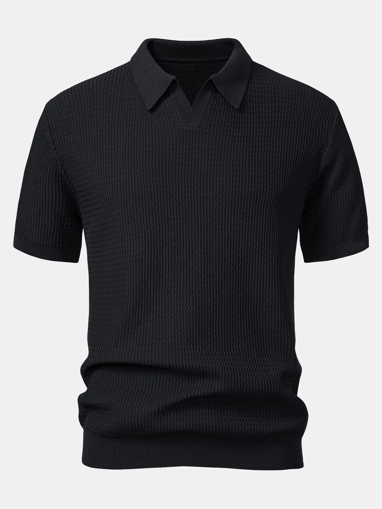 Wave Jacquard Strick V-Ausschnitt Poloshirts & Baumwoll Chino Shorts - Image 8