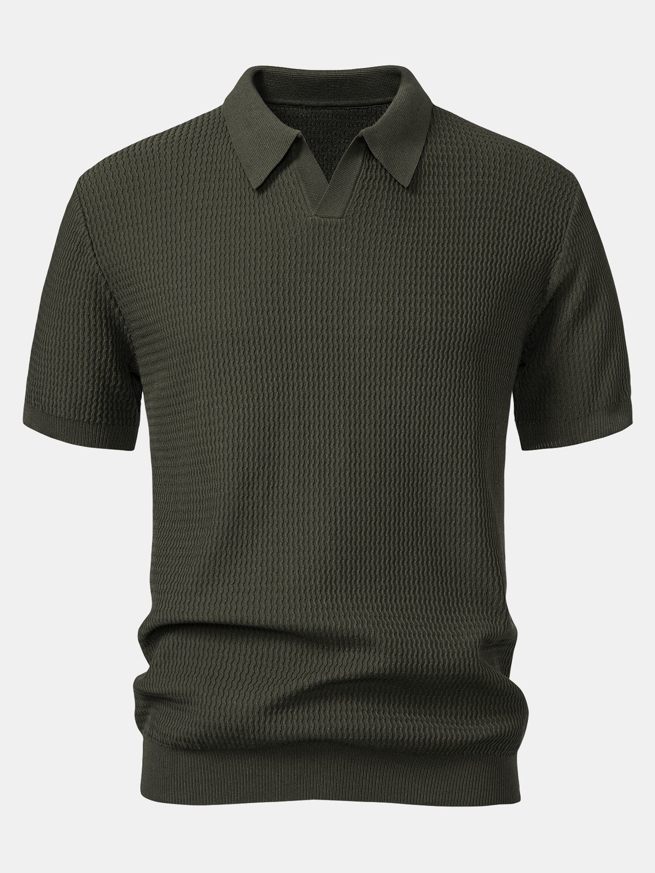 Wave Jacquard Strick V-Ausschnitt Poloshirts & Baumwoll Chino Shorts - Image 9