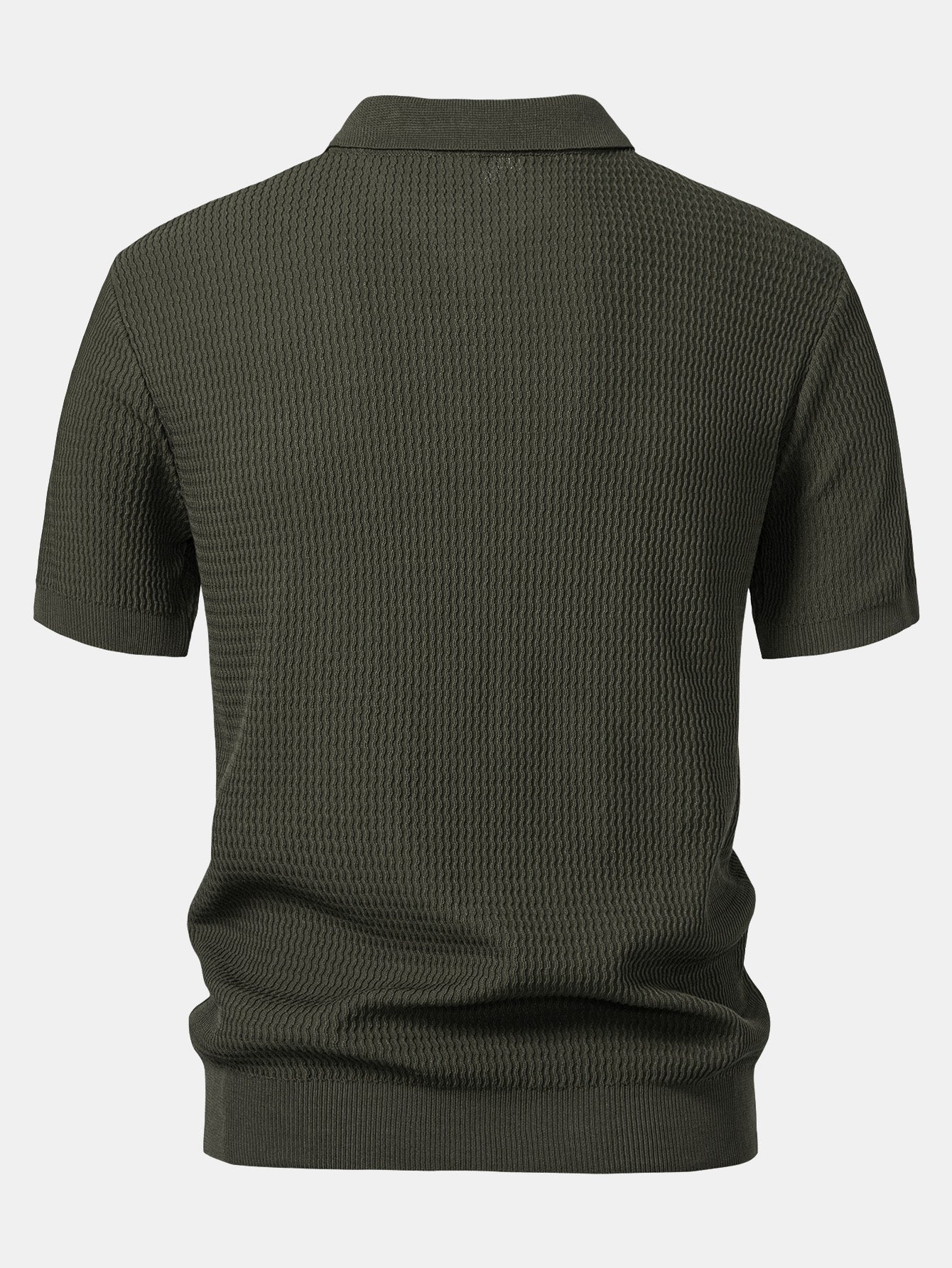 Wellen-Jacquard-Strick Polohemd mit V-Ausschnitt & gerade geschnittene, gerippte Hose - Image 11