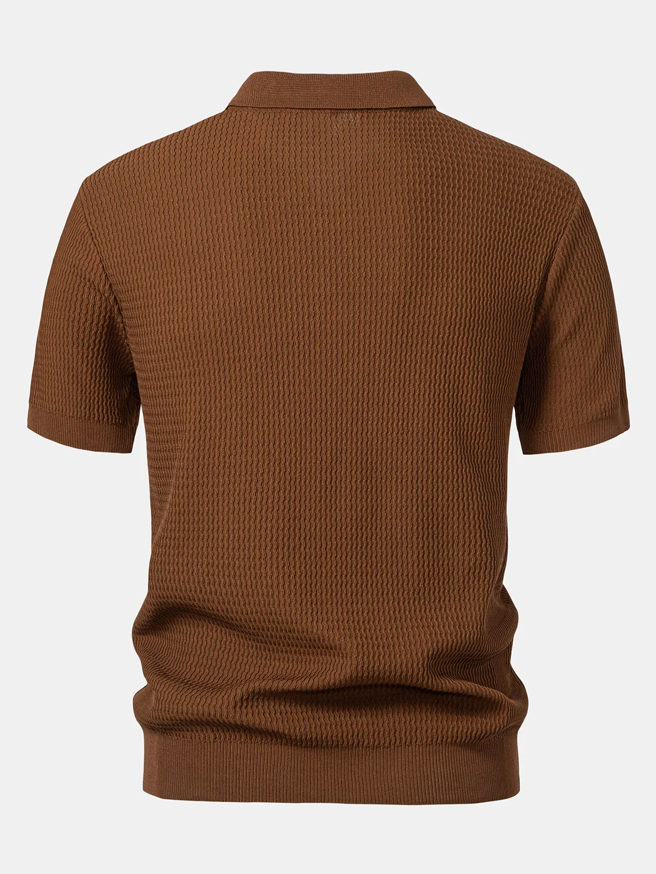 Wellen-Jacquard-Strick Polohemd mit V-Ausschnitt & gerade geschnittene, gerippte Hose - Image 13