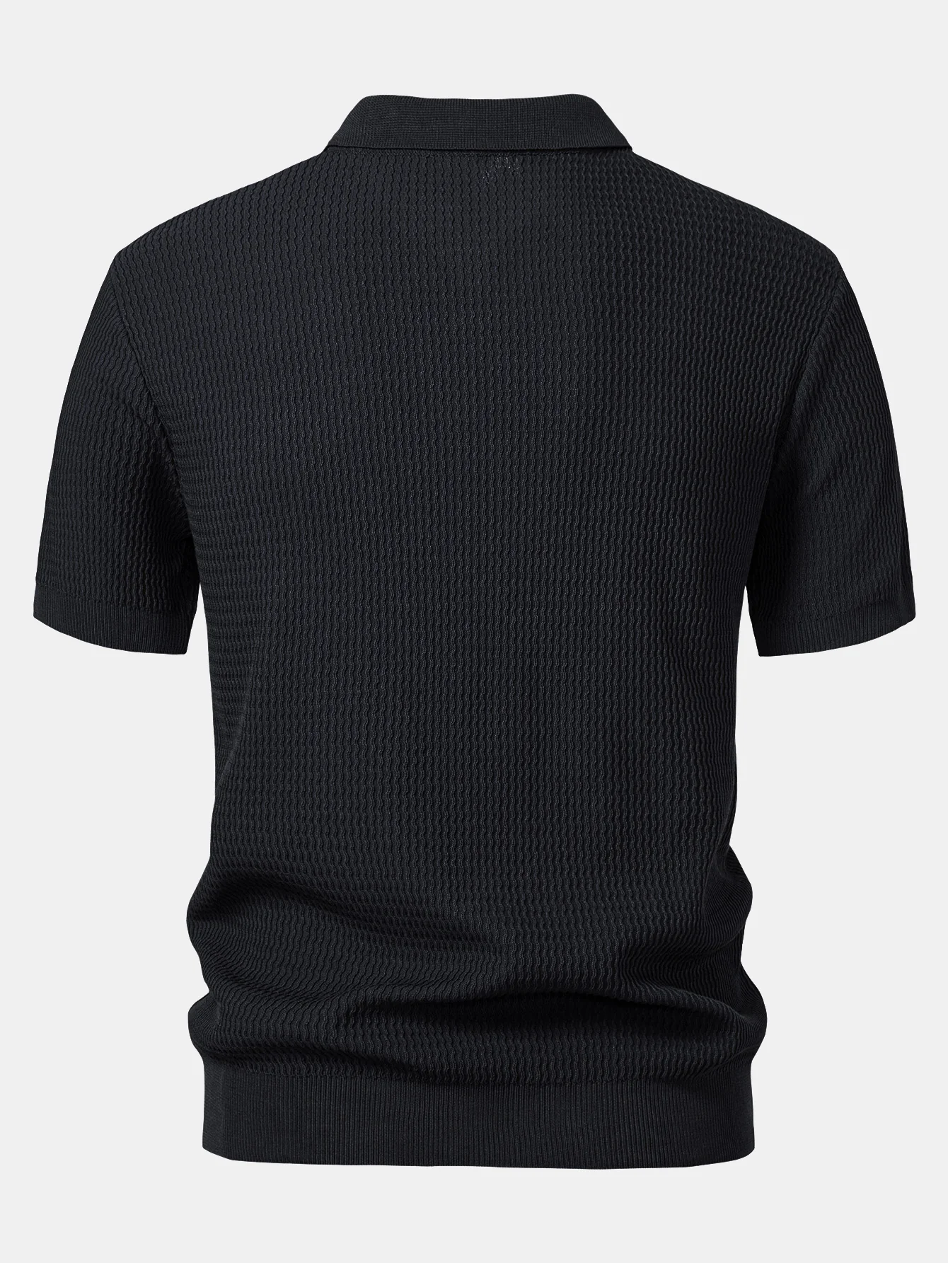 Wellen-Jacquard-Strick Polohemd mit V-Ausschnitt & gerade geschnittene, gerippte Hose - Image 9
