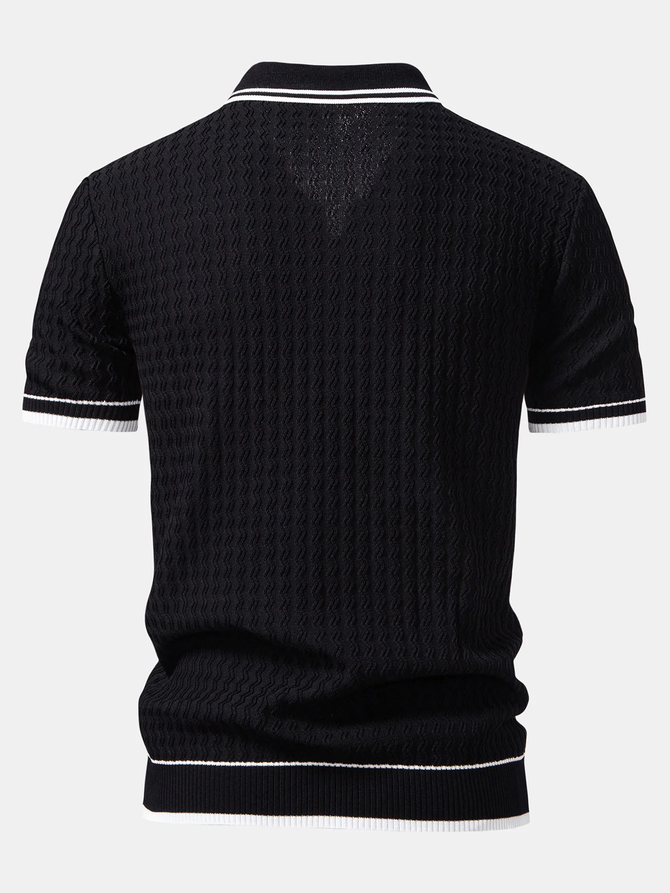 Wave Jacquard Reißverschluss Strick Poloshirts - Image 4