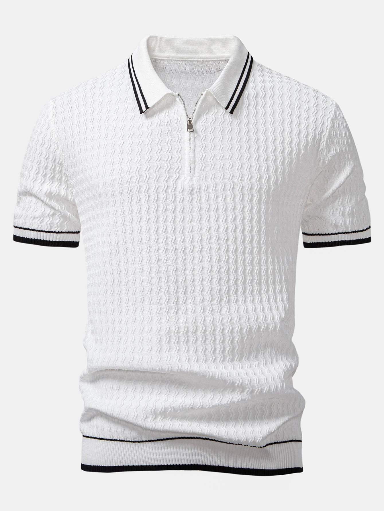 Wave Jacquard Reißverschluss Strick Poloshirts - Image 5