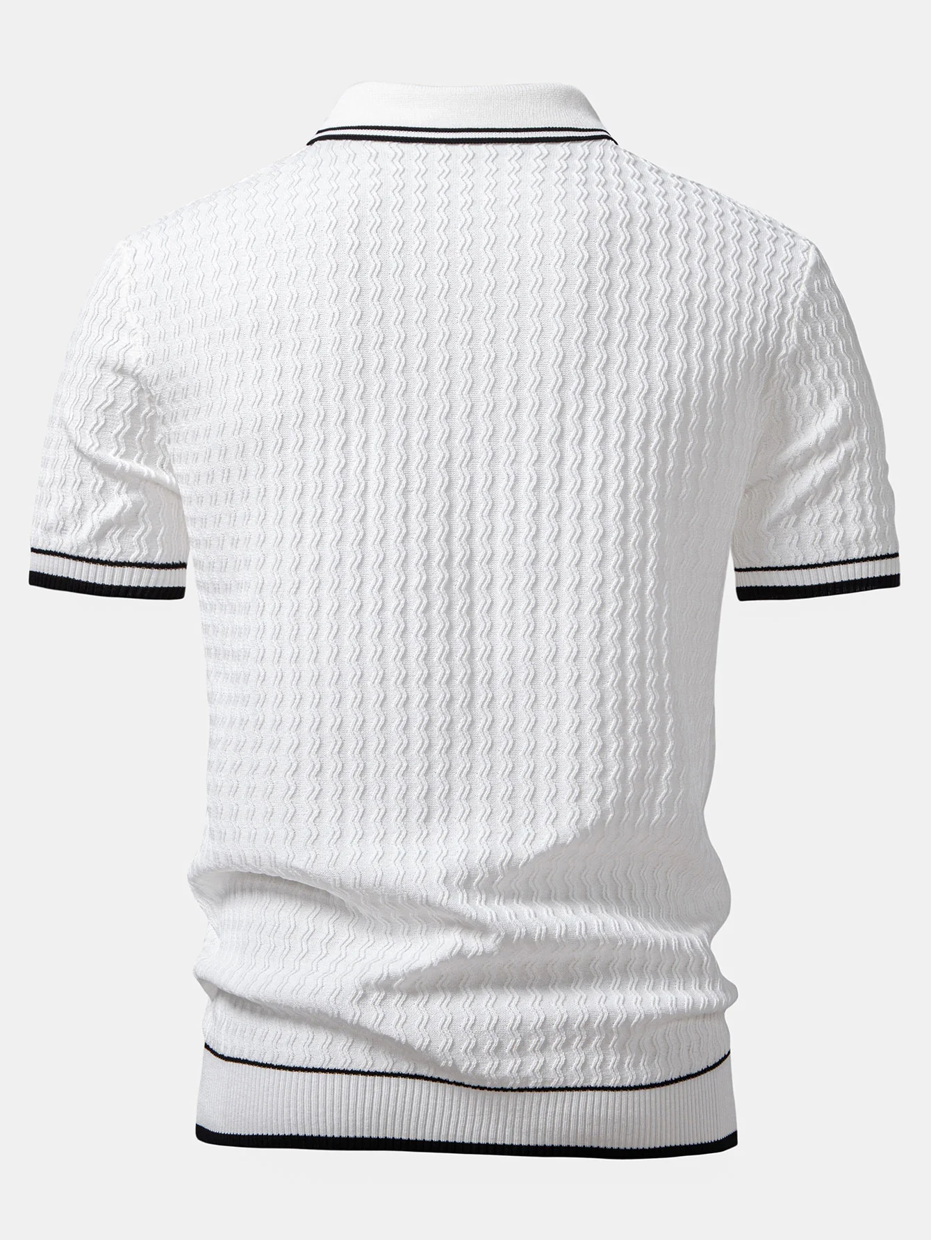Wave Jacquard Reißverschluss Strick Poloshirts - Image 6