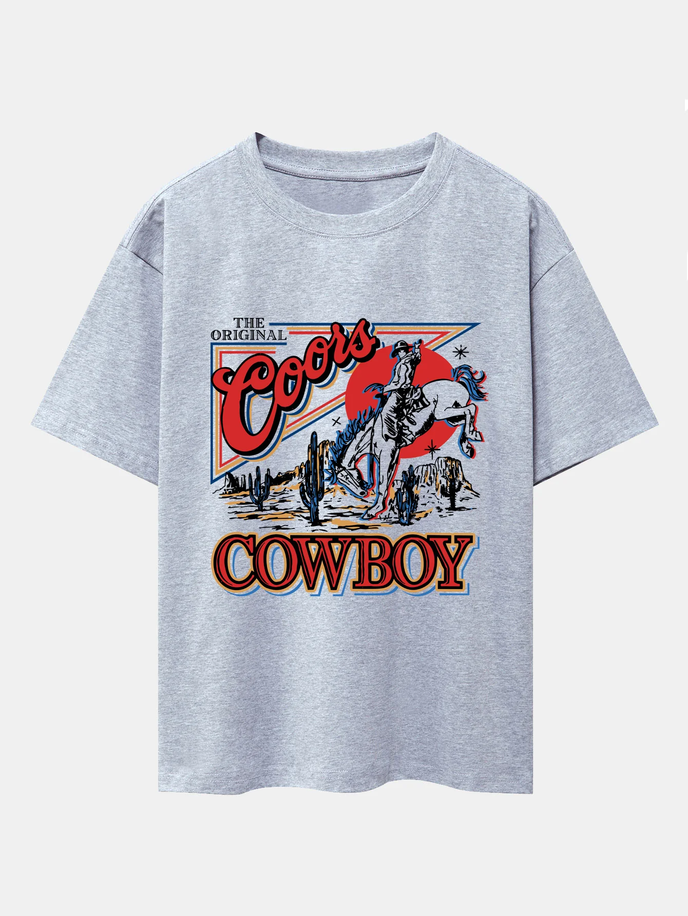 Western Cowboy Print Drop Shoulder Oversize T-Shirt - Image 3