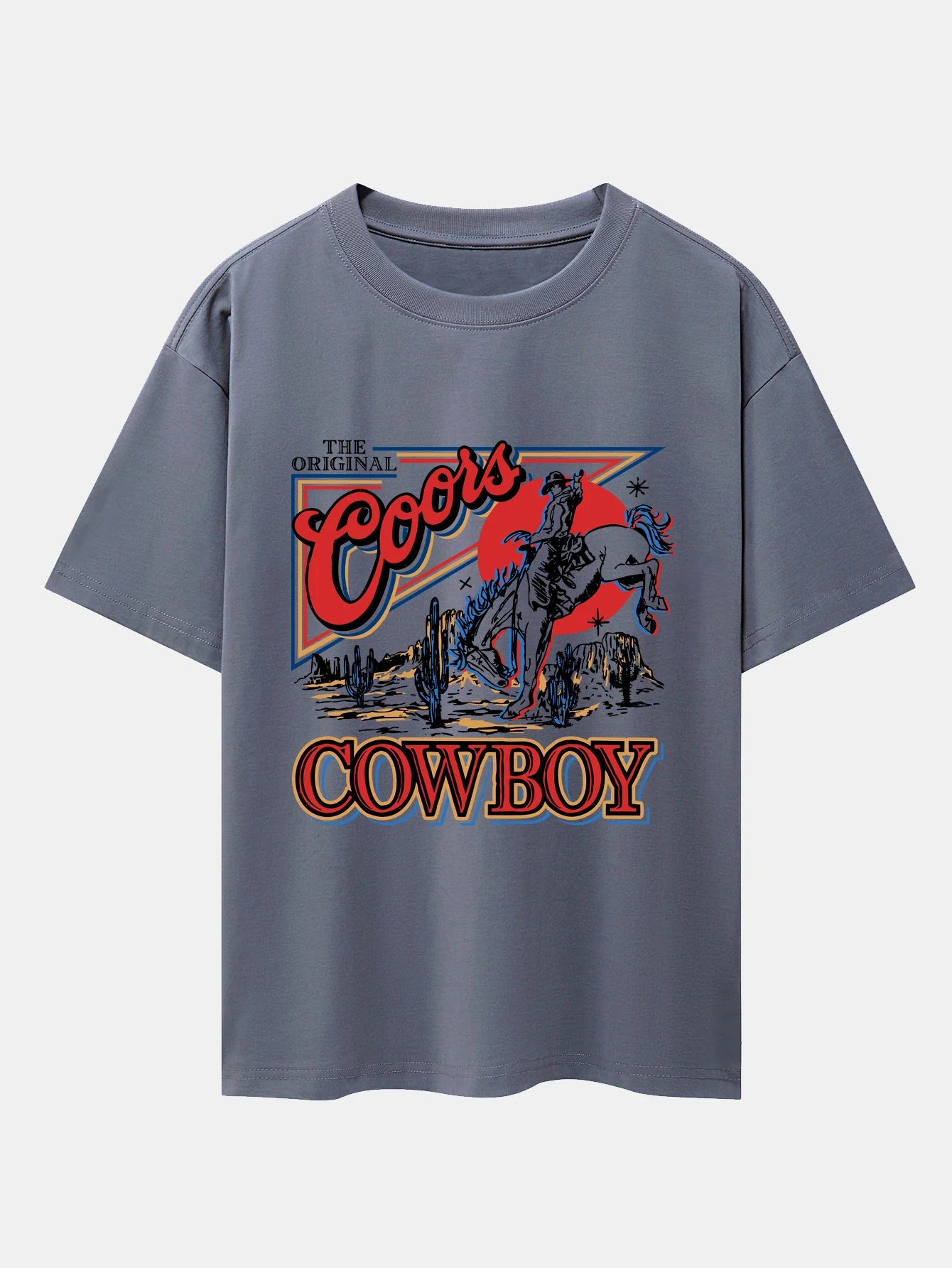 Western Cowboy Print Drop Shoulder Oversize T-Shirt - Image 4