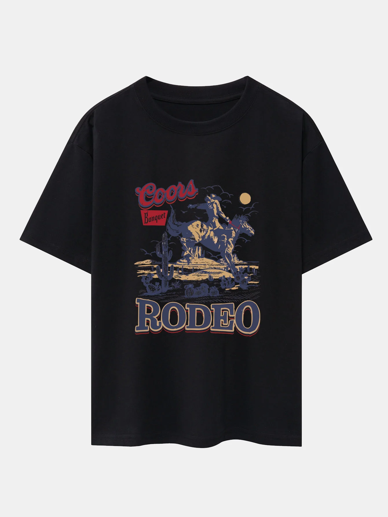 Western Cowboy Print Drop Shoulder Oversize T-Shirt - Image 3