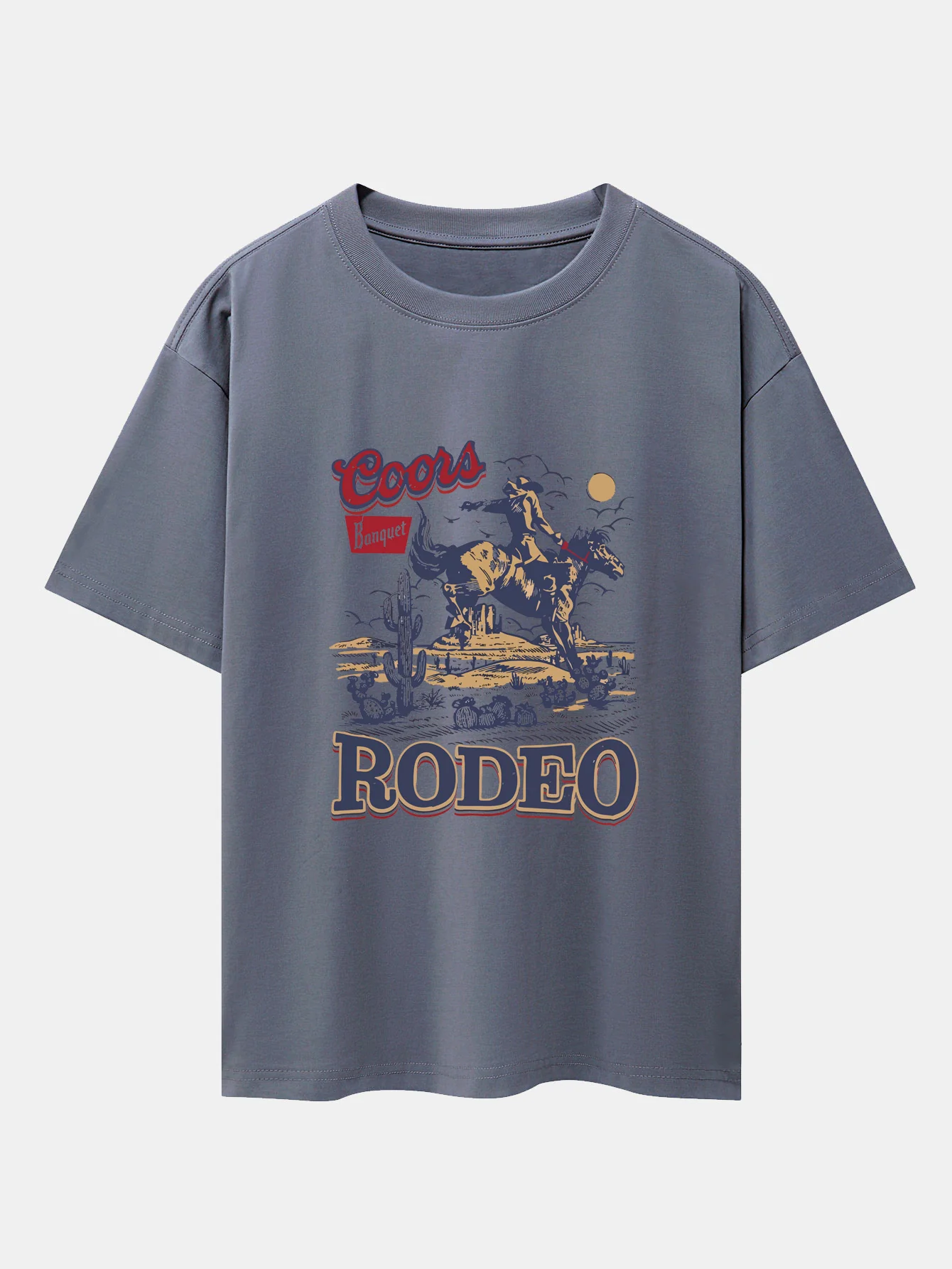 Western Cowboy Print Drop Shoulder Oversize T-Shirt - Image 5