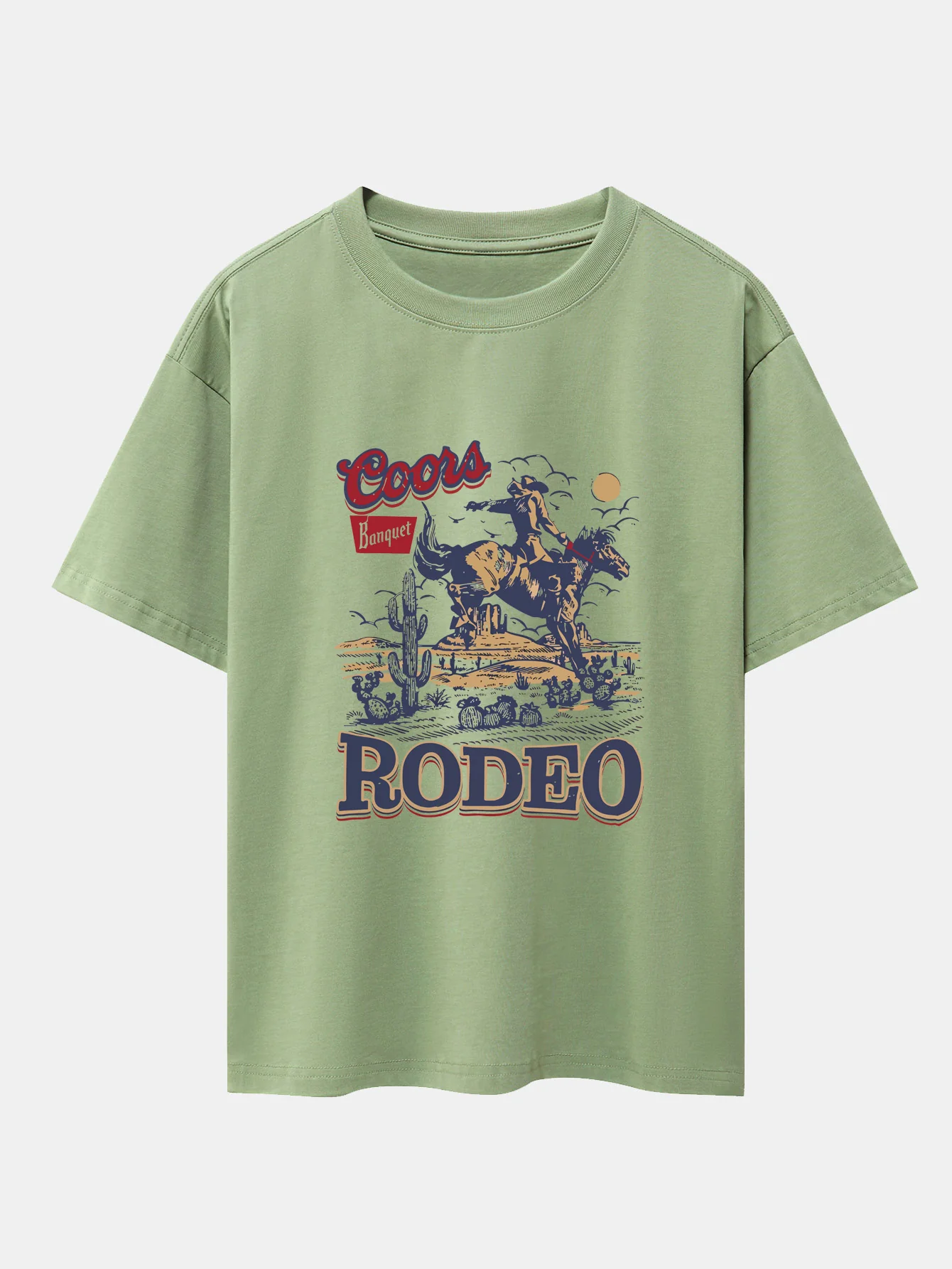 Western Cowboy Print Drop Shoulder Oversize T-Shirt - Image 6
