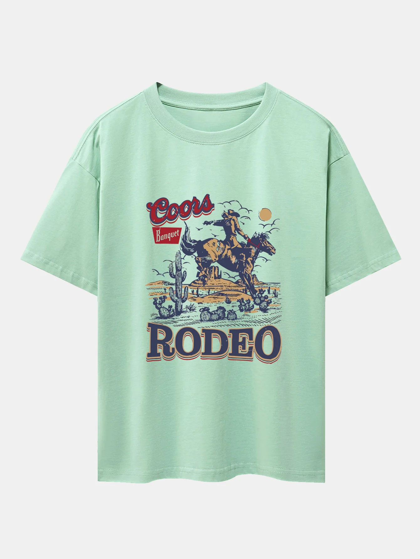 Western Cowboy Print Drop Shoulder Oversize T-Shirt - Image 7