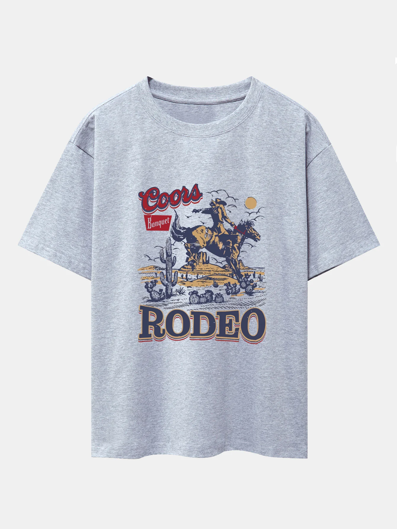 Western Cowboy Print Drop Shoulder Oversize T-Shirt - Image 9