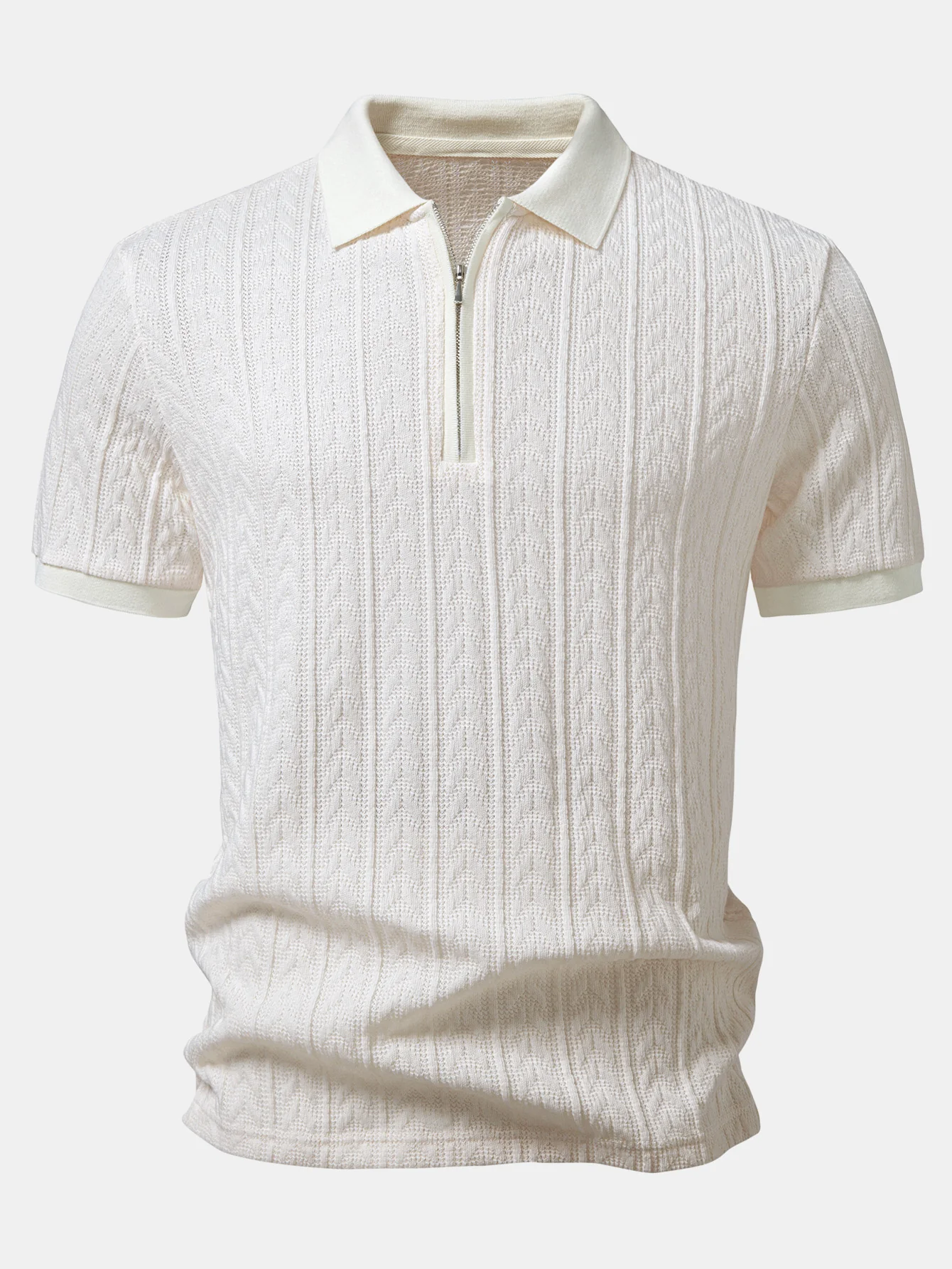 Wheat Ear Jacquard Zipper Knit Polo - Image 3