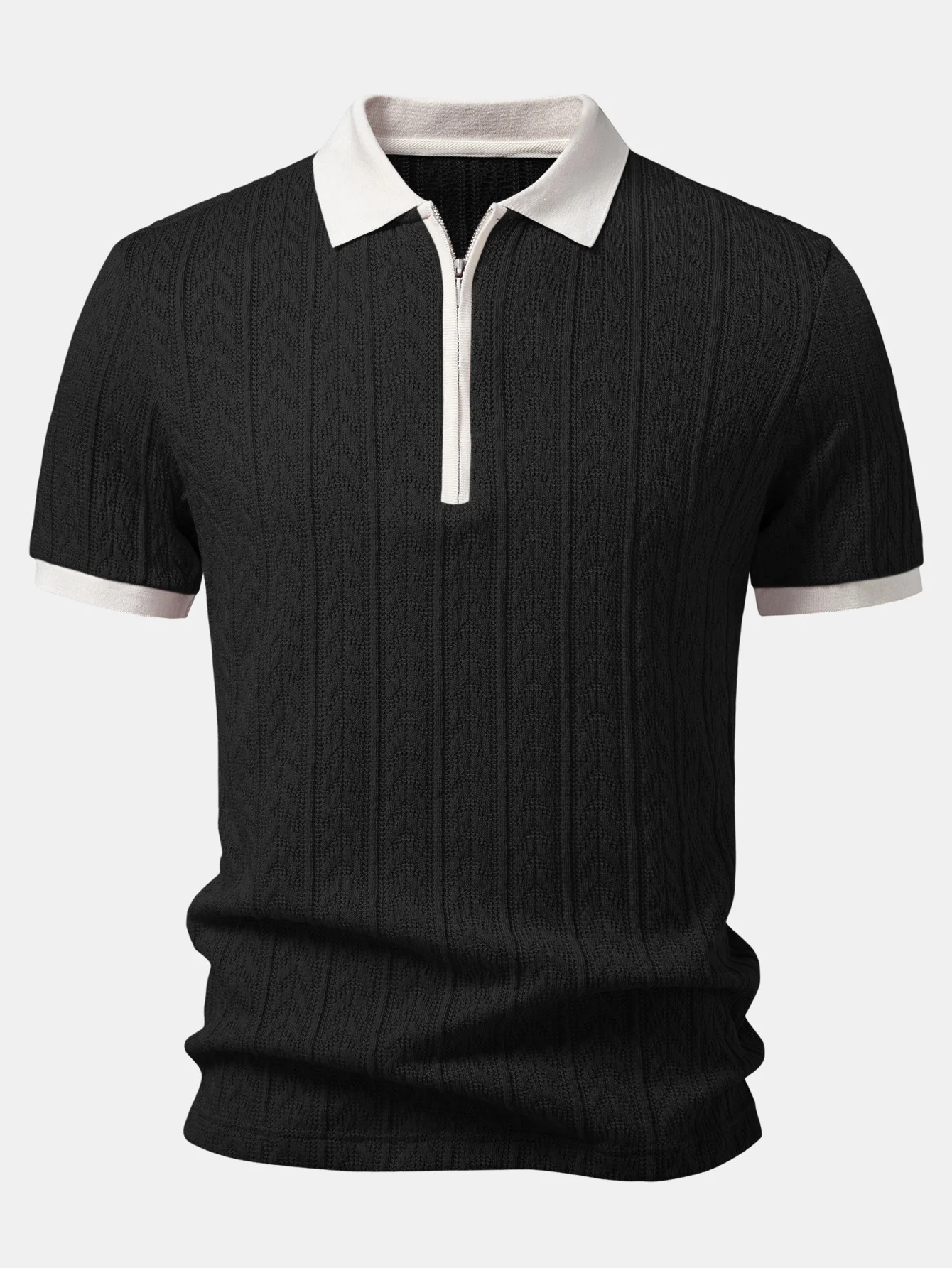 Wheat Ear Jacquard Zipper Knit Polo - Image 5