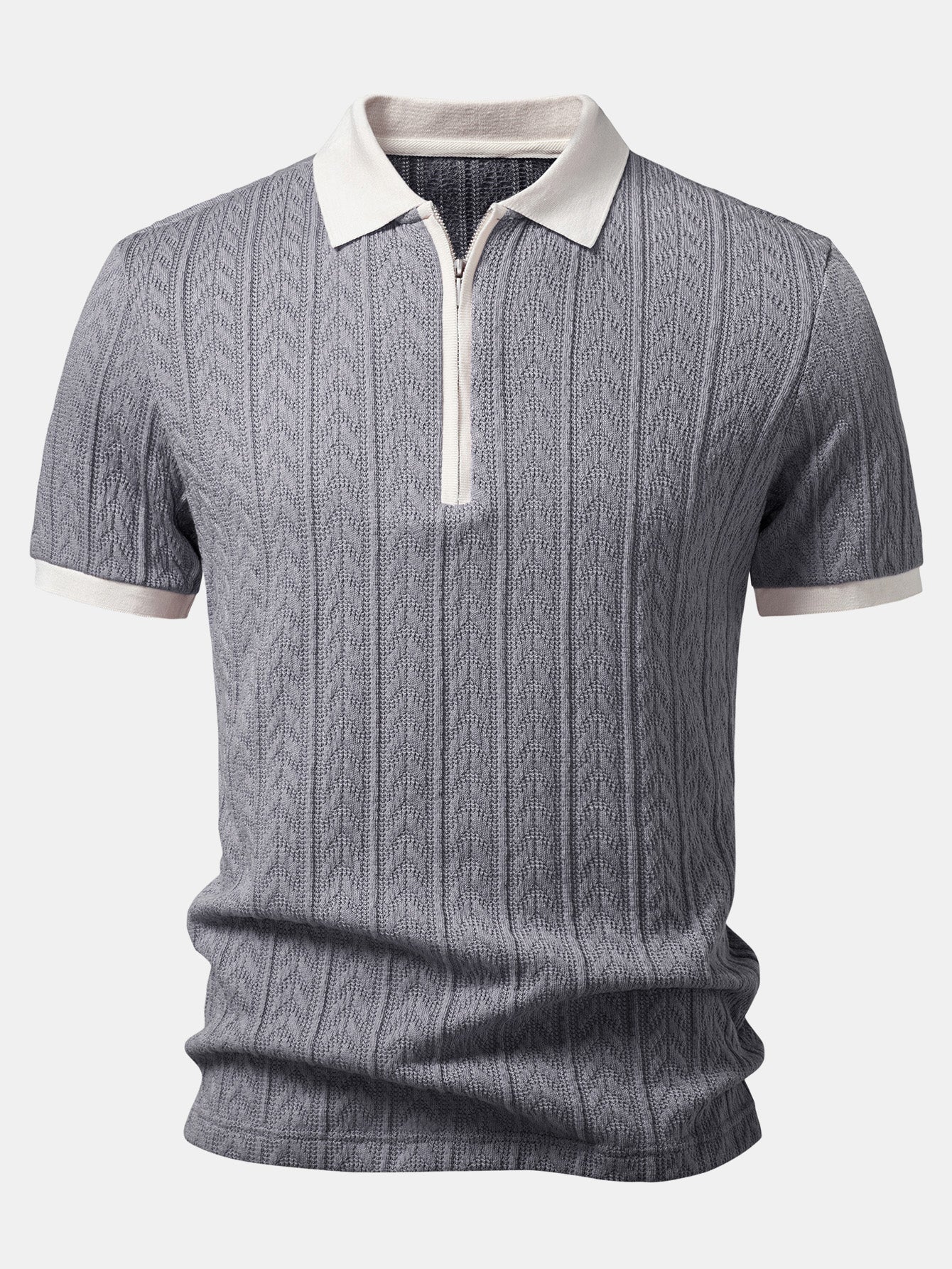 Wheat Ear Jacquard Zipper Knit Polo - Image 7