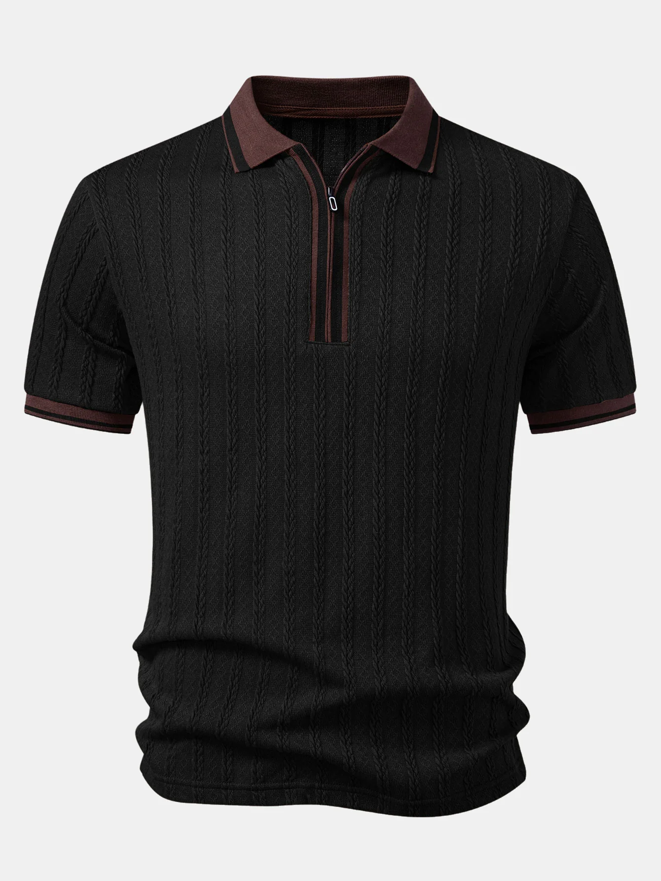 Wheat Ear Jacquard Zipper Knit Polo - Image 3