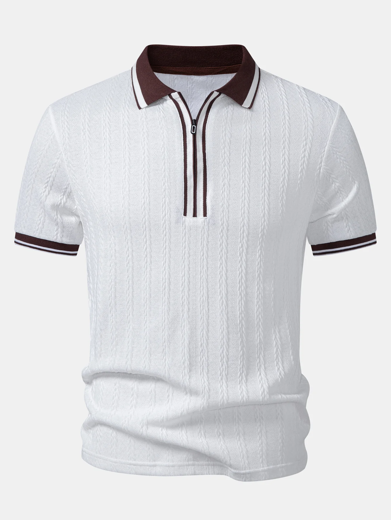 Wheat Ear Jacquard Zipper Knit Polo - Image 5