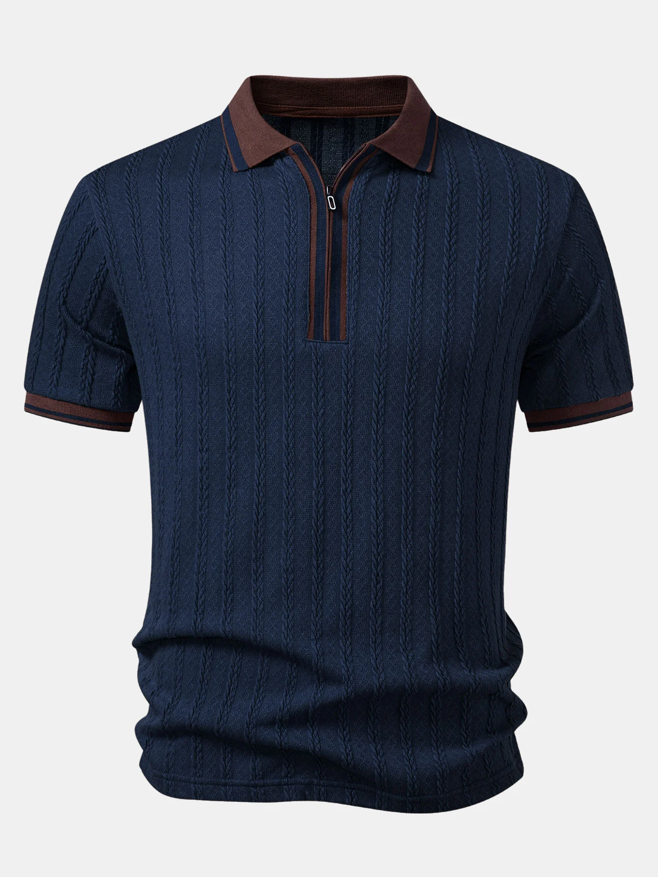 Wheat Ear Jacquard Zipper Knit Polo - Image 7
