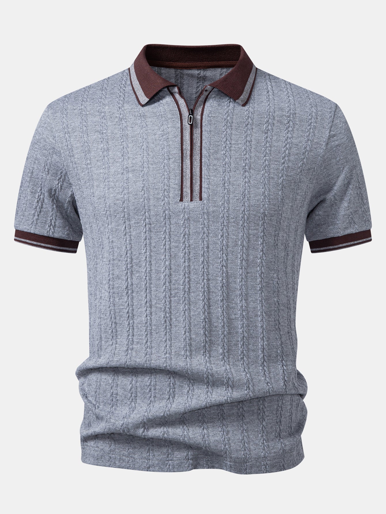 Wheat Ear Jacquard Zipper Knit Polo - Image 9