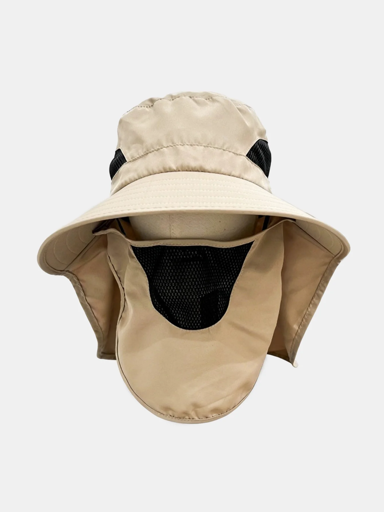 Wide-Brimmed Bucket Hat With Detachable Face And Neck Flap — Features Breathable Mesh Material And Adjustable Drawstring - Image 6