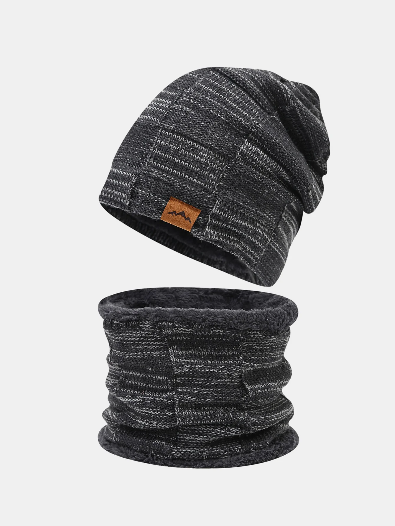 Winter Fleece Lined Beanie Hat Scarf Set