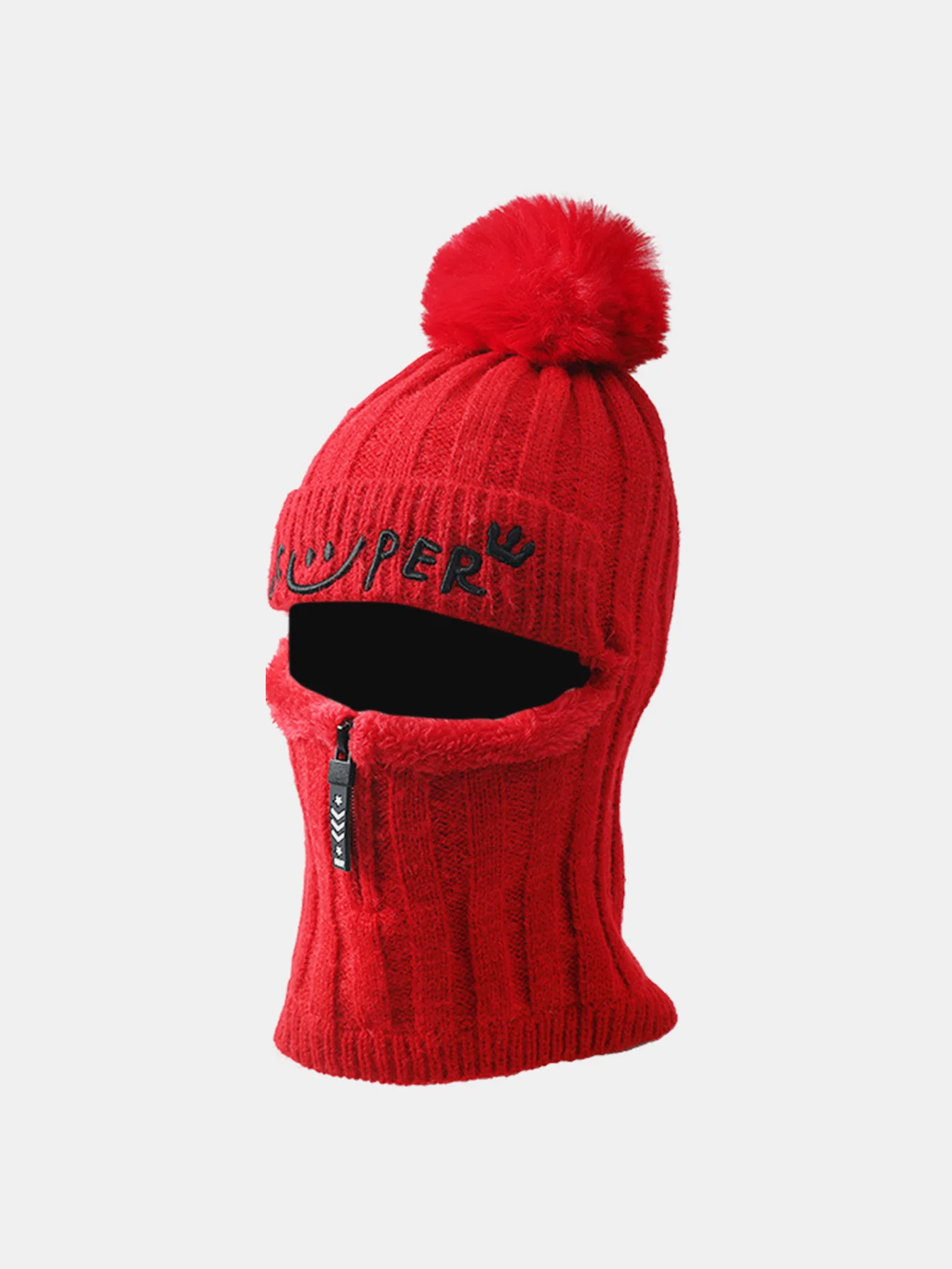 Winter Fleece-Lined Beanie Hat With Zipper Face Mask - Image 3