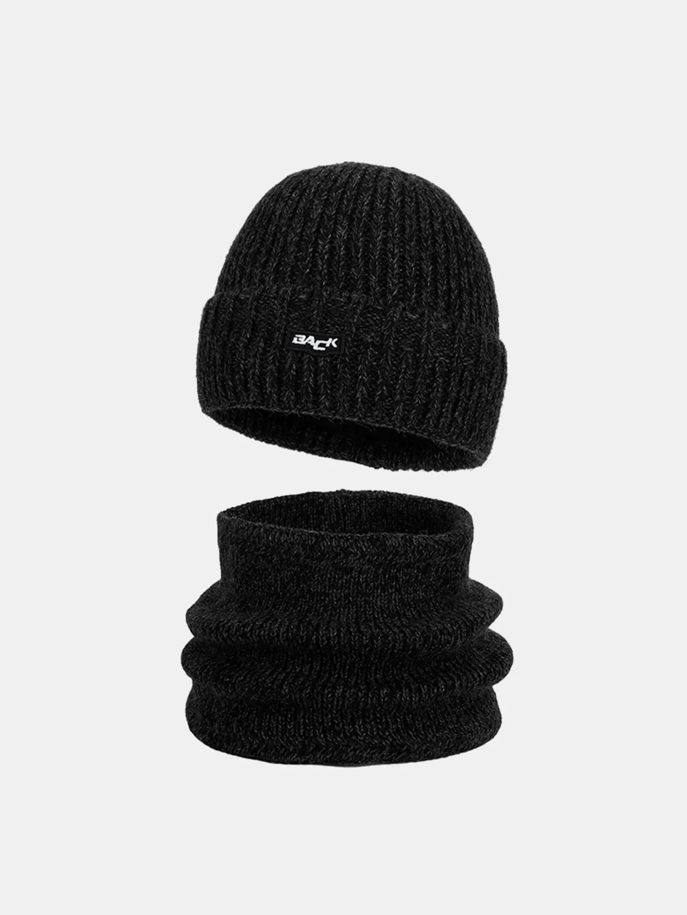 Winter Fleece-Lined Knit Beanie Hat With Warm Scarf - Image 2