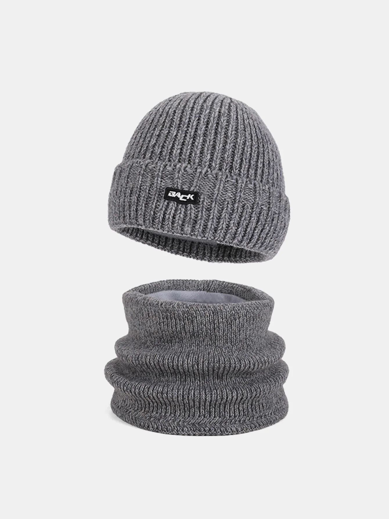 Winter Fleece-Lined Knit Beanie Hat With Warm Scarf - Image 3