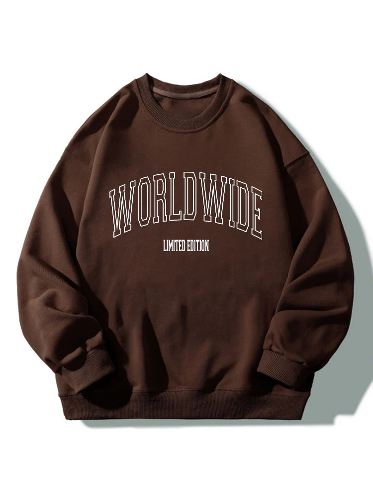 Weltweite Buchstaben Druck Rundhals Entspanntes Sweatshirt - Image 3