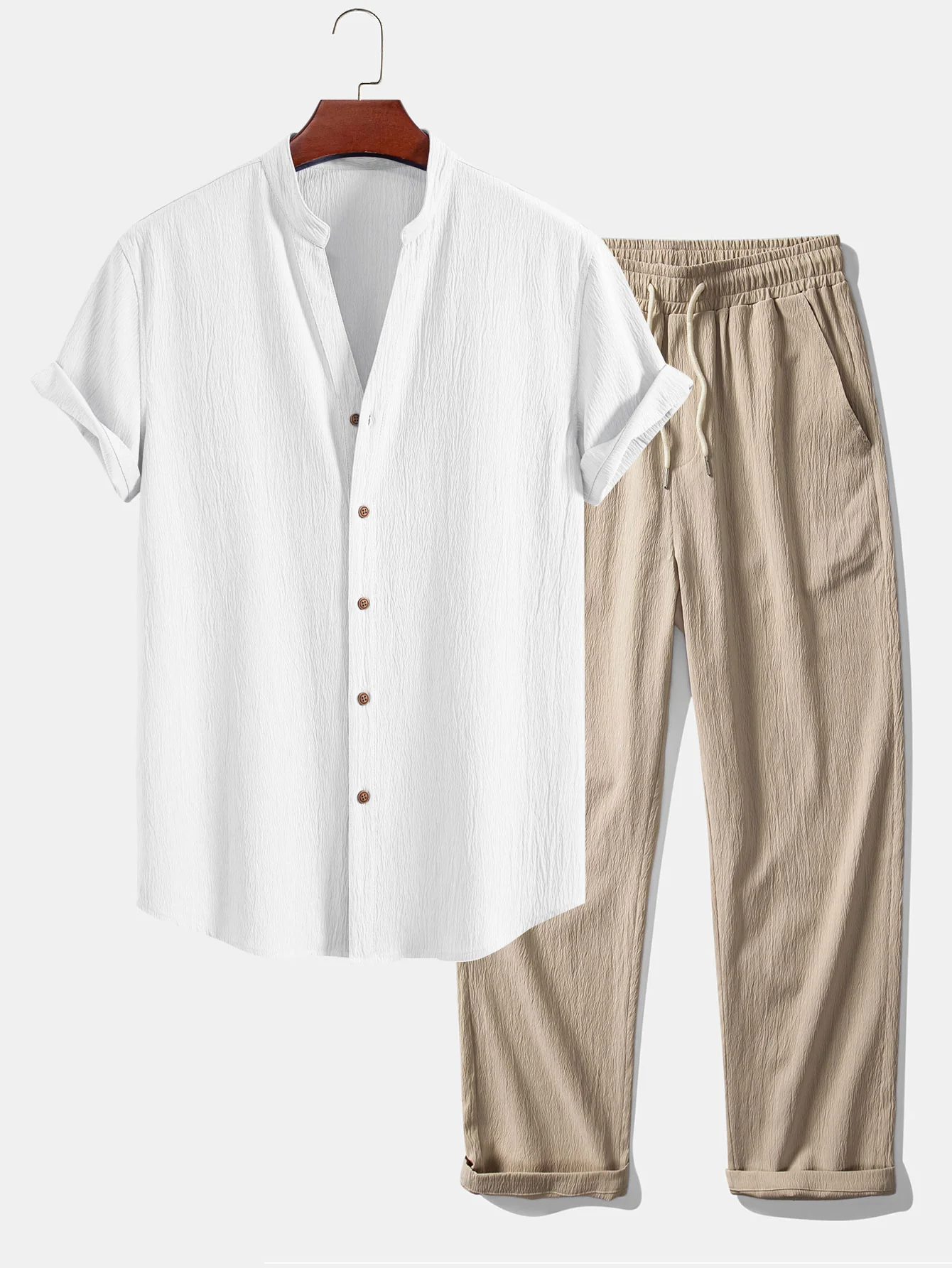 Faltige Textur<tc>rot</tc> V-Ausschnitt-Shirt & Wrinkle-Textur<tc>rot</tc> Gerade geschnittene Hose - Image 2