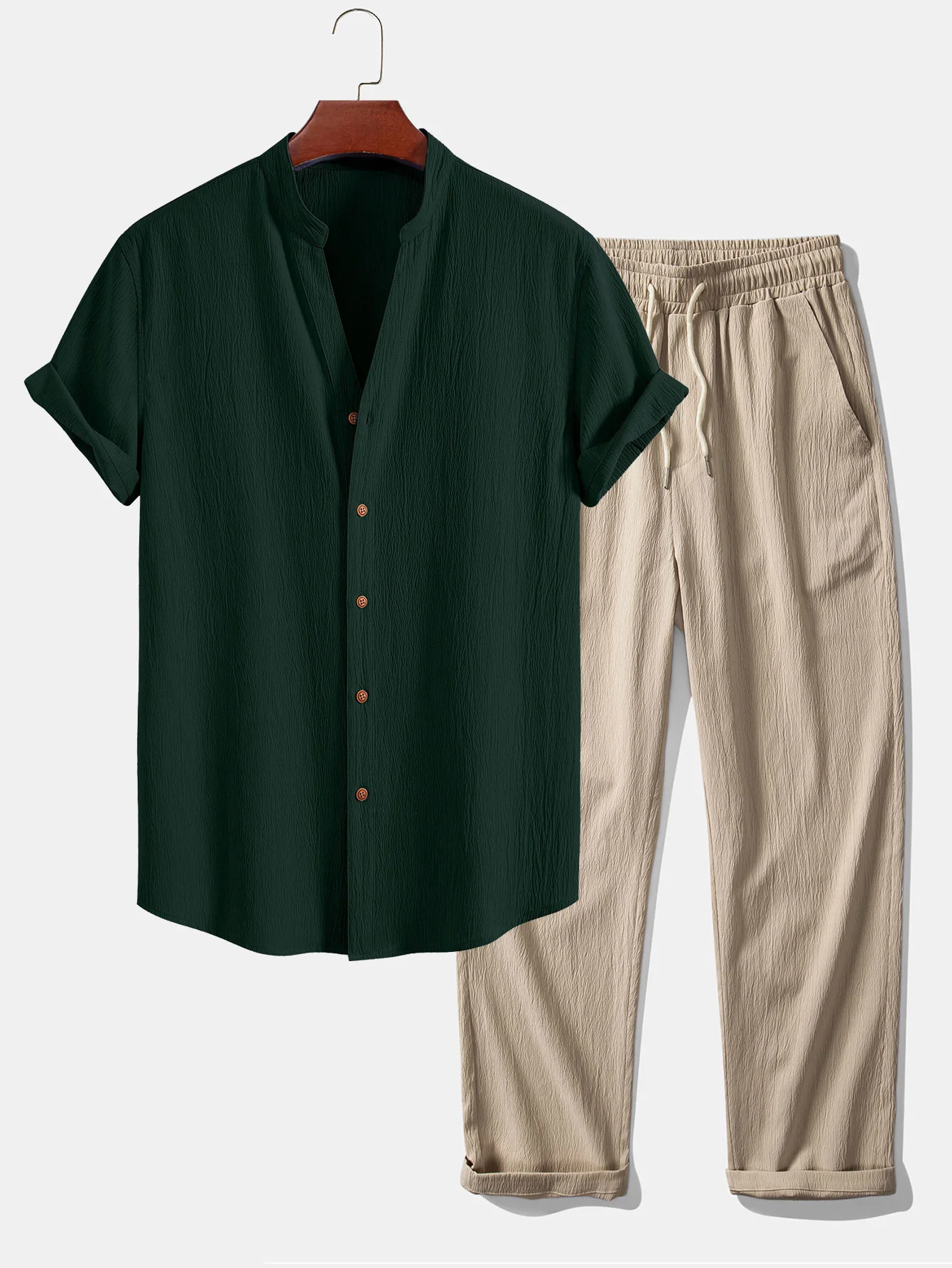 Faltige Textur<tc>rot</tc> V-Ausschnitt-Shirt & Wrinkle-Textur<tc>rot</tc> Gerade geschnittene Hose - Image 3