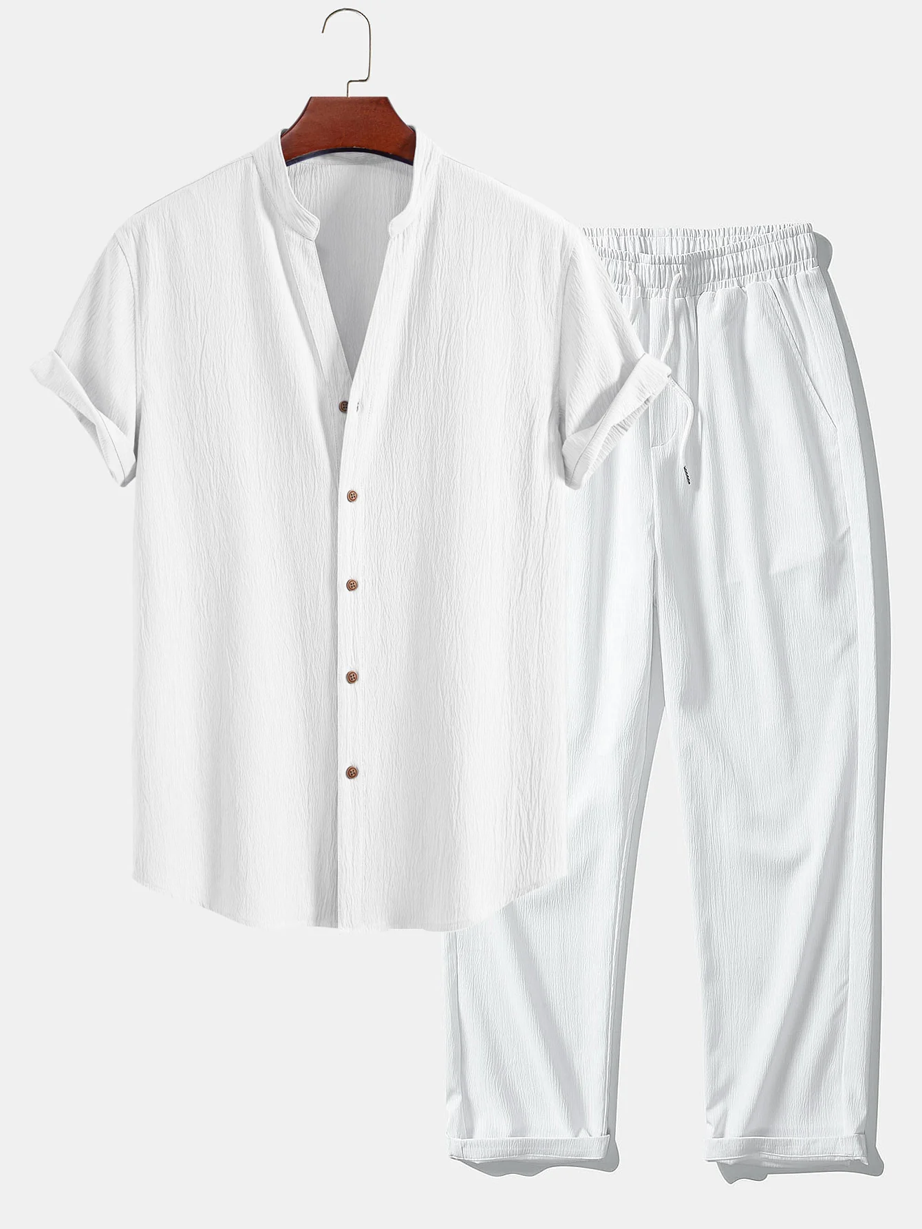 Faltige Textur<tc>rot</tc> V-Ausschnitt-Shirt & Wrinkle-Textur<tc>rot</tc> Gerade geschnittene Hose - Image 4