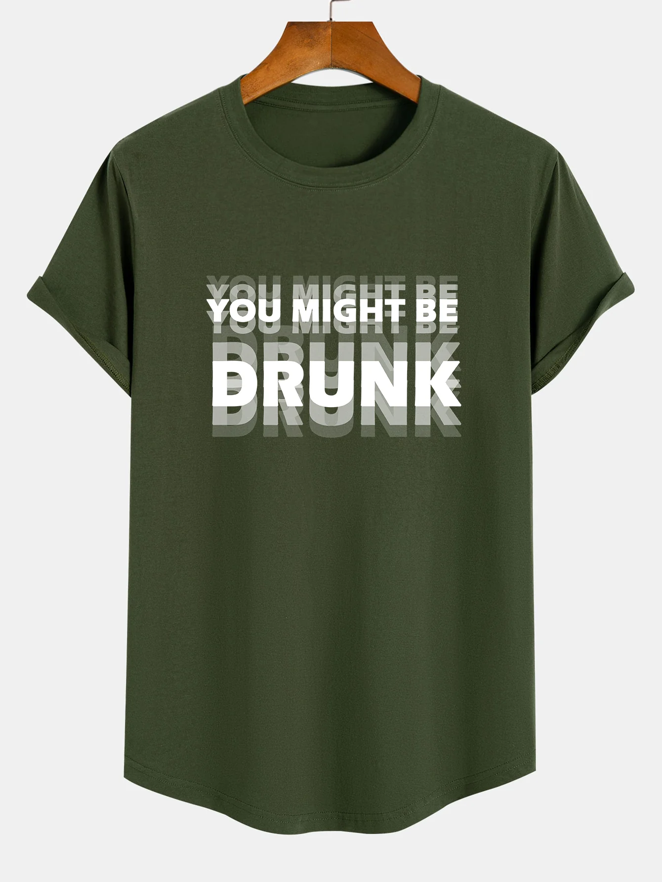 Du Könntest Betrunken Sein Print Baumwolle Bogen Saum T-Shirt - Image 3