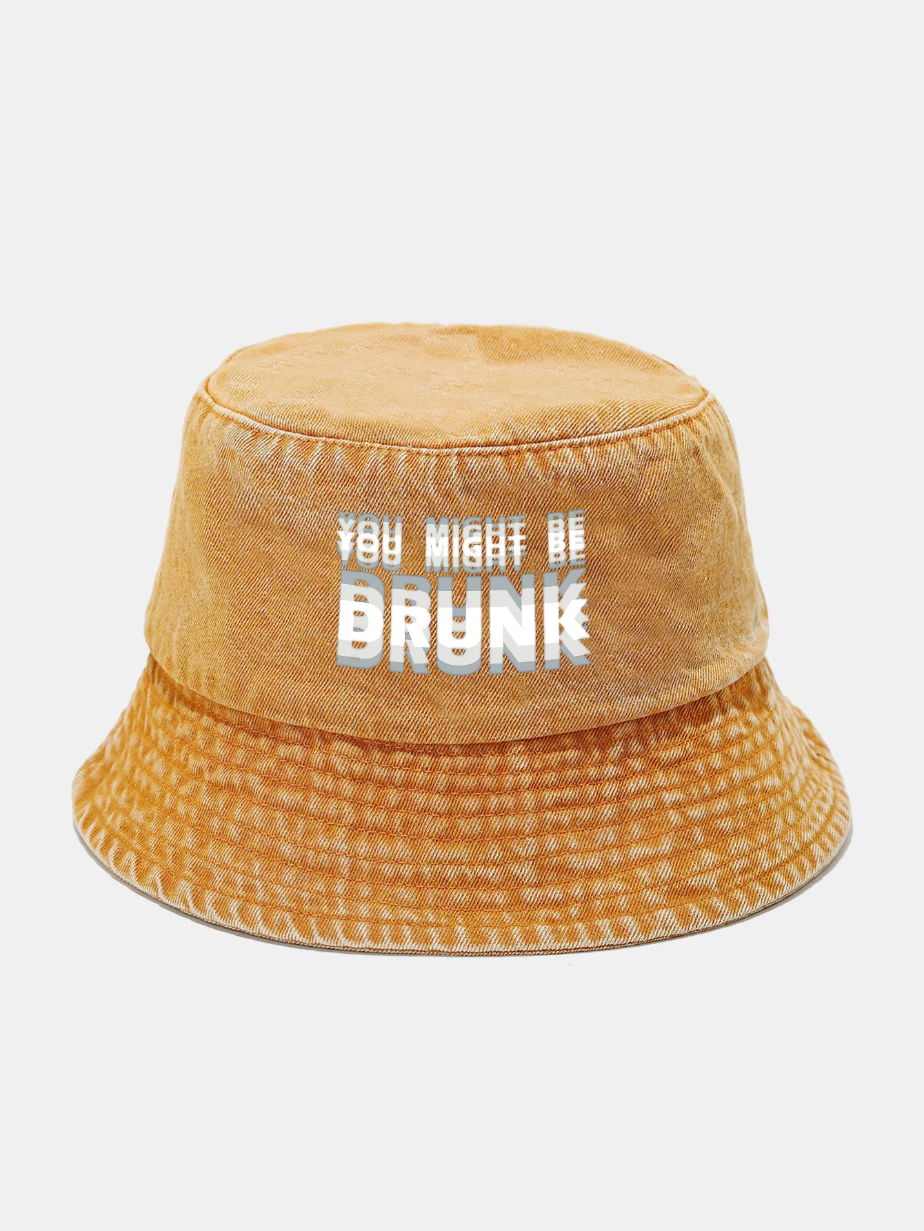 You Might Be Drunk Print Washed Distressed Bucket Hat - Image 11
