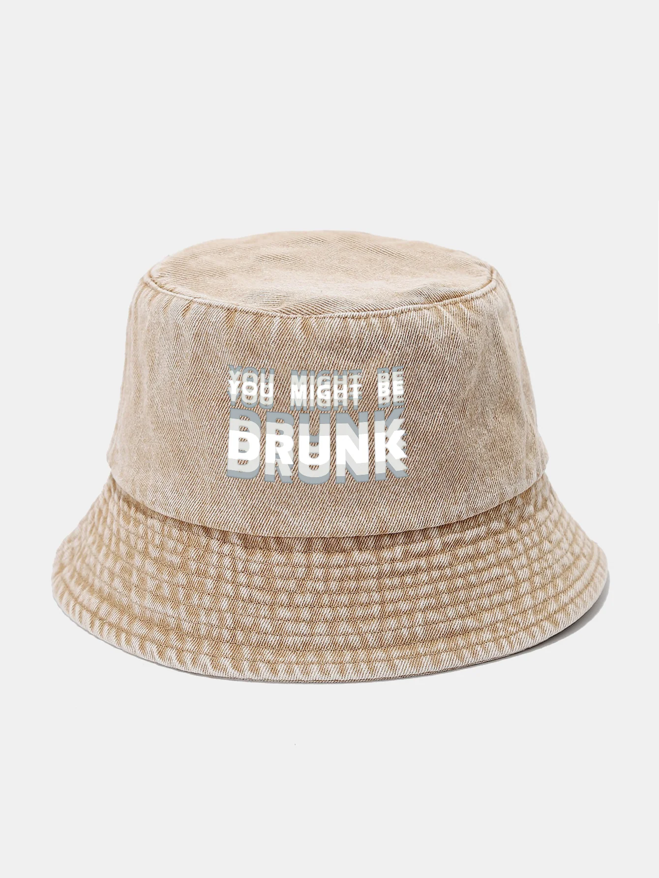 You Might Be Drunk Print Washed Distressed Bucket Hat - Image 13