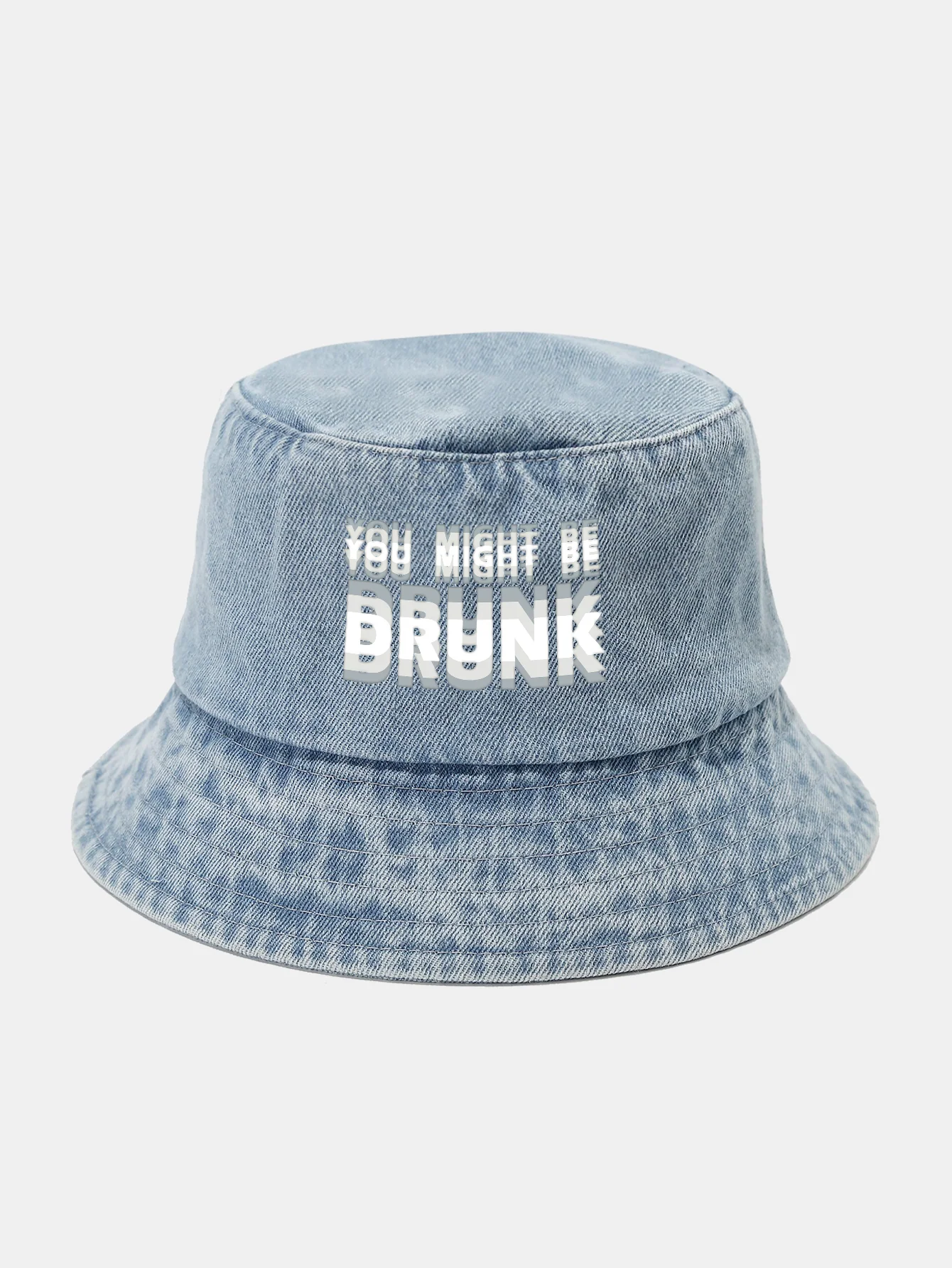You Might Be Drunk Print Washed Distressed Bucket Hat - Image 17
