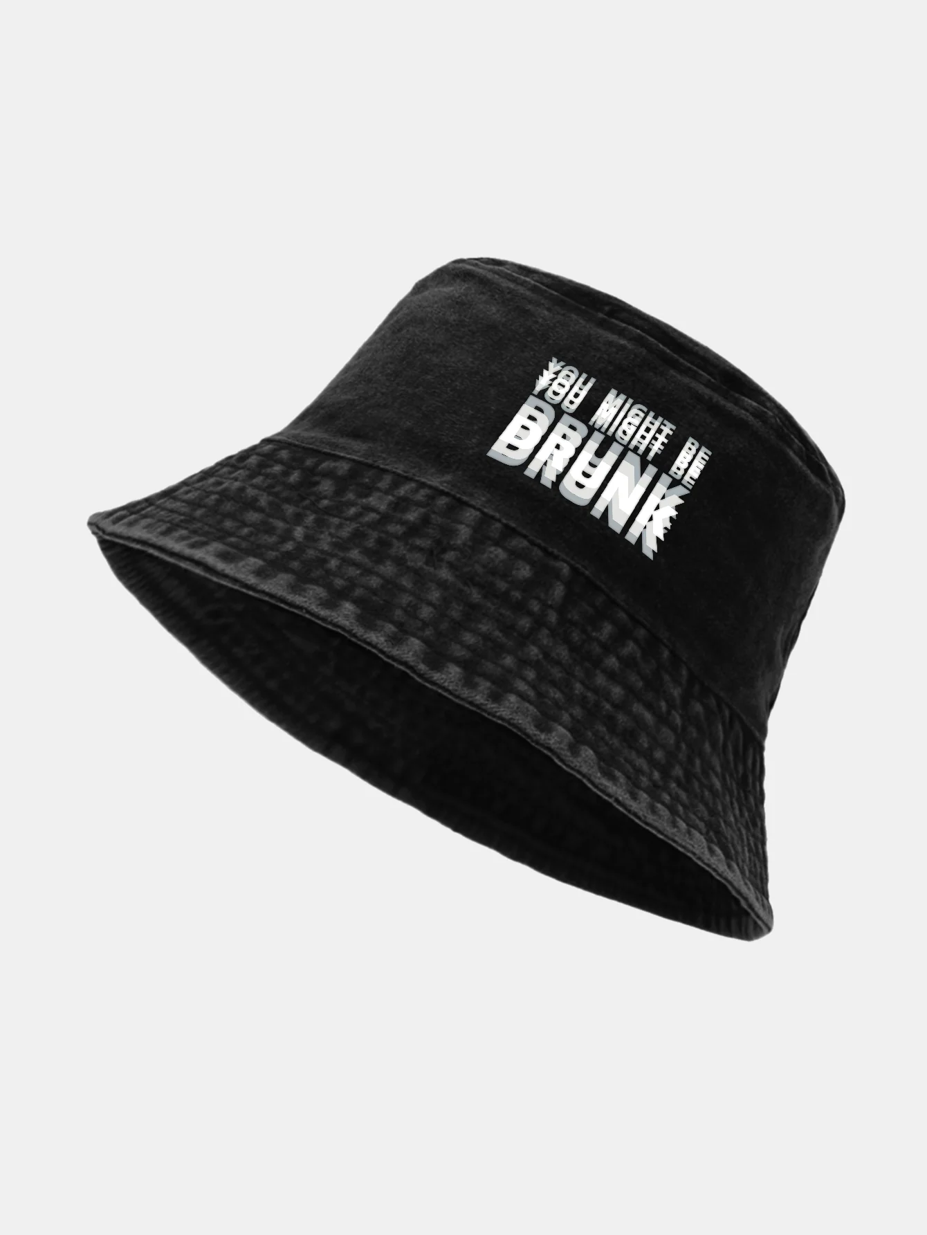 You Might Be Drunk Print Washed Distressed Bucket Hat - Image 2